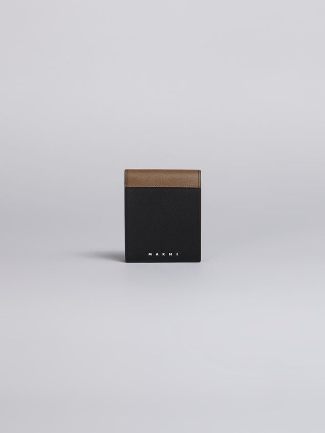BROWN AND BLACK SAFFIANO LEATHER YEN AND USD BI-FOLD WALLET - 1