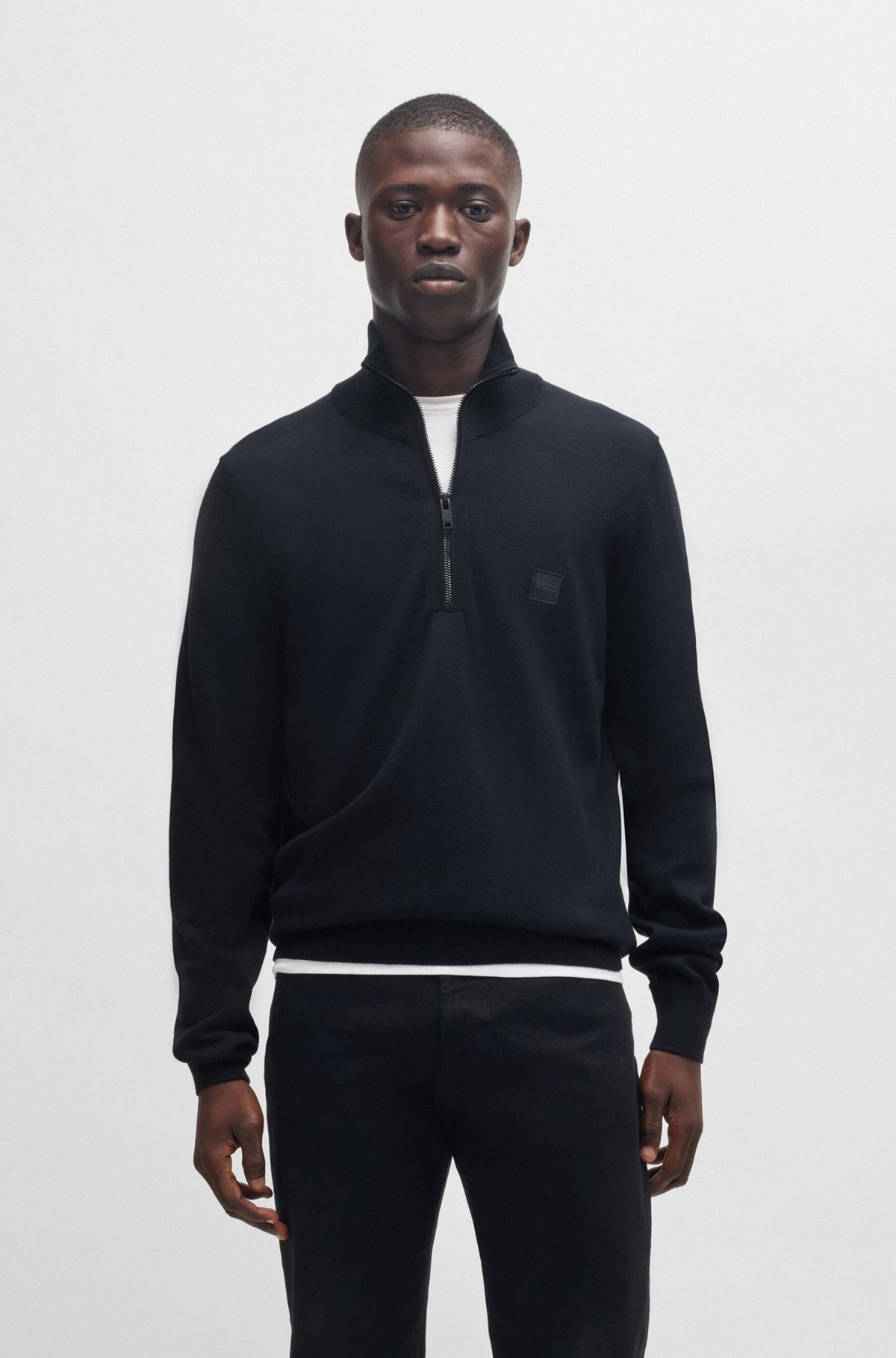 LOGO-PATCH ZIP-NECK SWEATER IN COTTON AND CASHMERE - 2