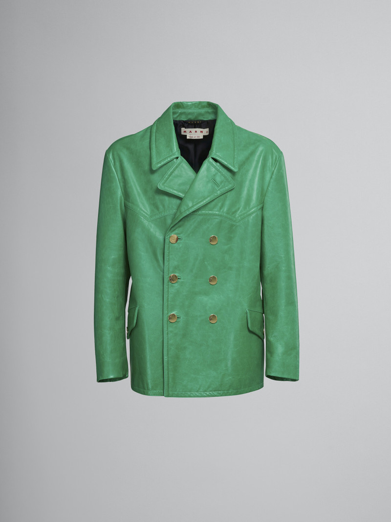 DOUBLE-BREASTED JACKET IN SHINY GREEN LEATHER 1