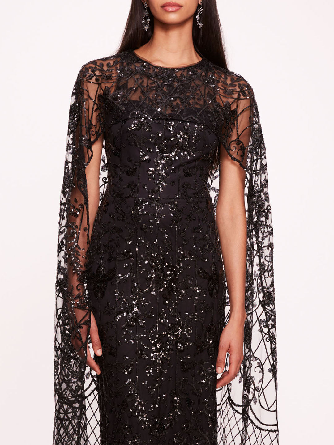 SEQUIN LATTICE CAPE GOWN - 4