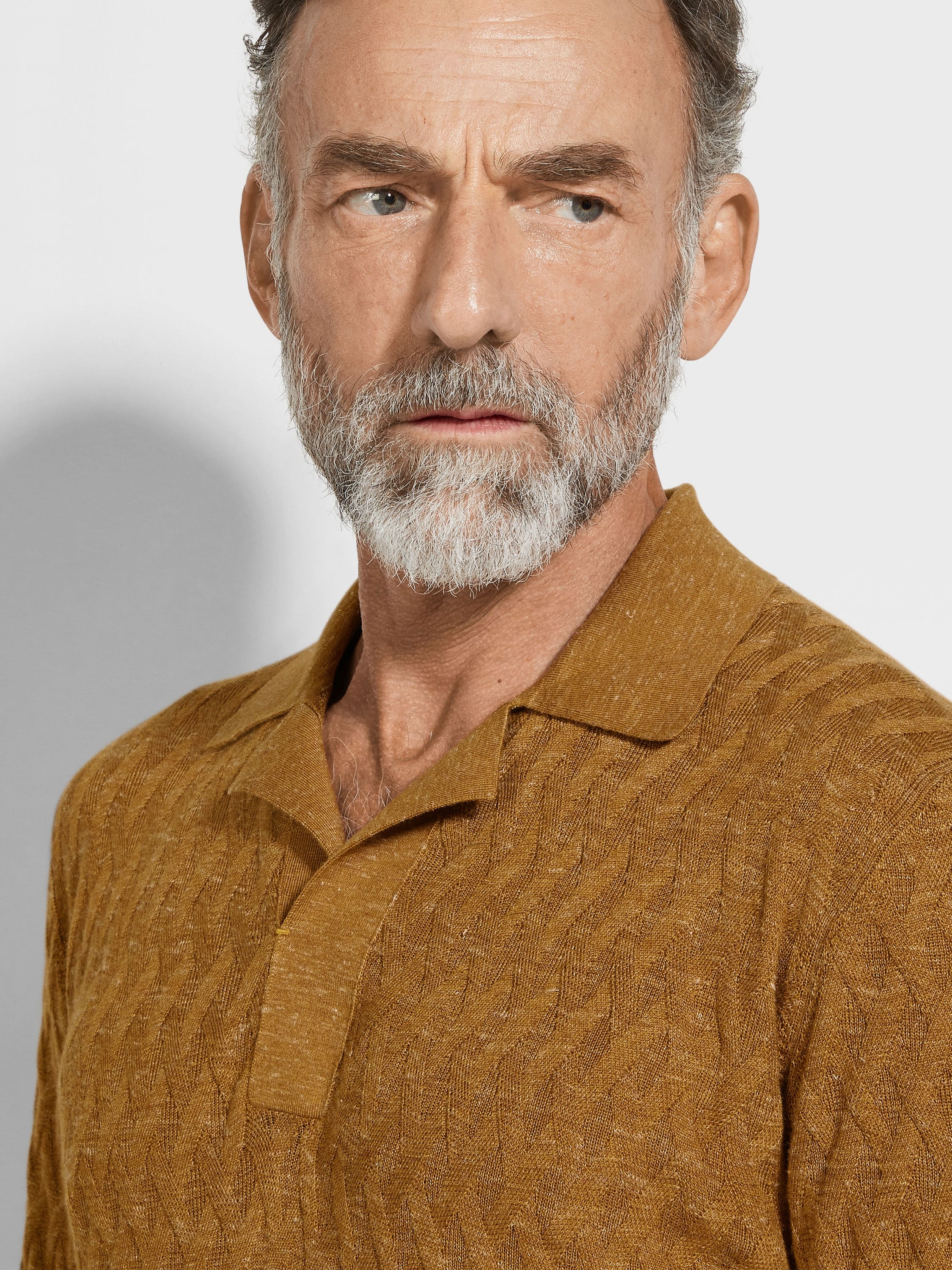 OCHRE MÉLANGE SILK CASHMERE AND LINEN POLO SHIRT - 2