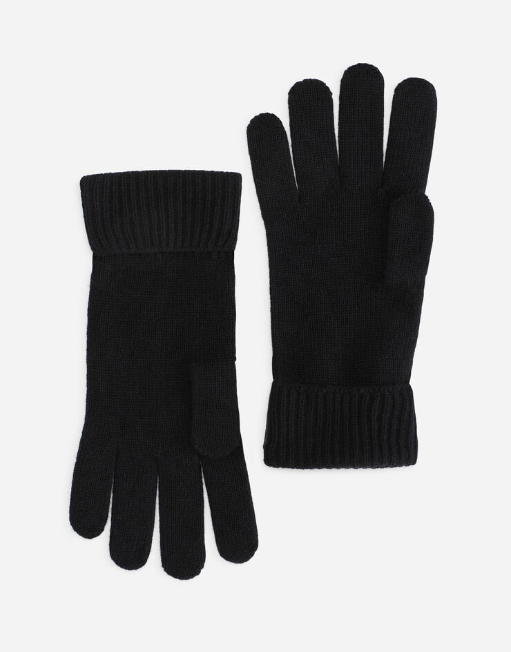 Knit wool gloves with leather logo - 2