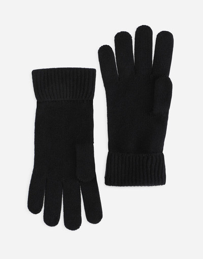 Dolce & Gabbana Knit wool gloves with leather logo outlook