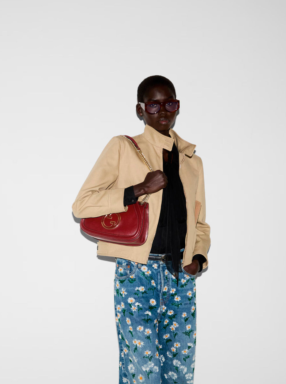 Gucci Women 'Blondie Small' Red Handbag With Metallic Gg Crossover On The Front And Chain Shoulder S - 6