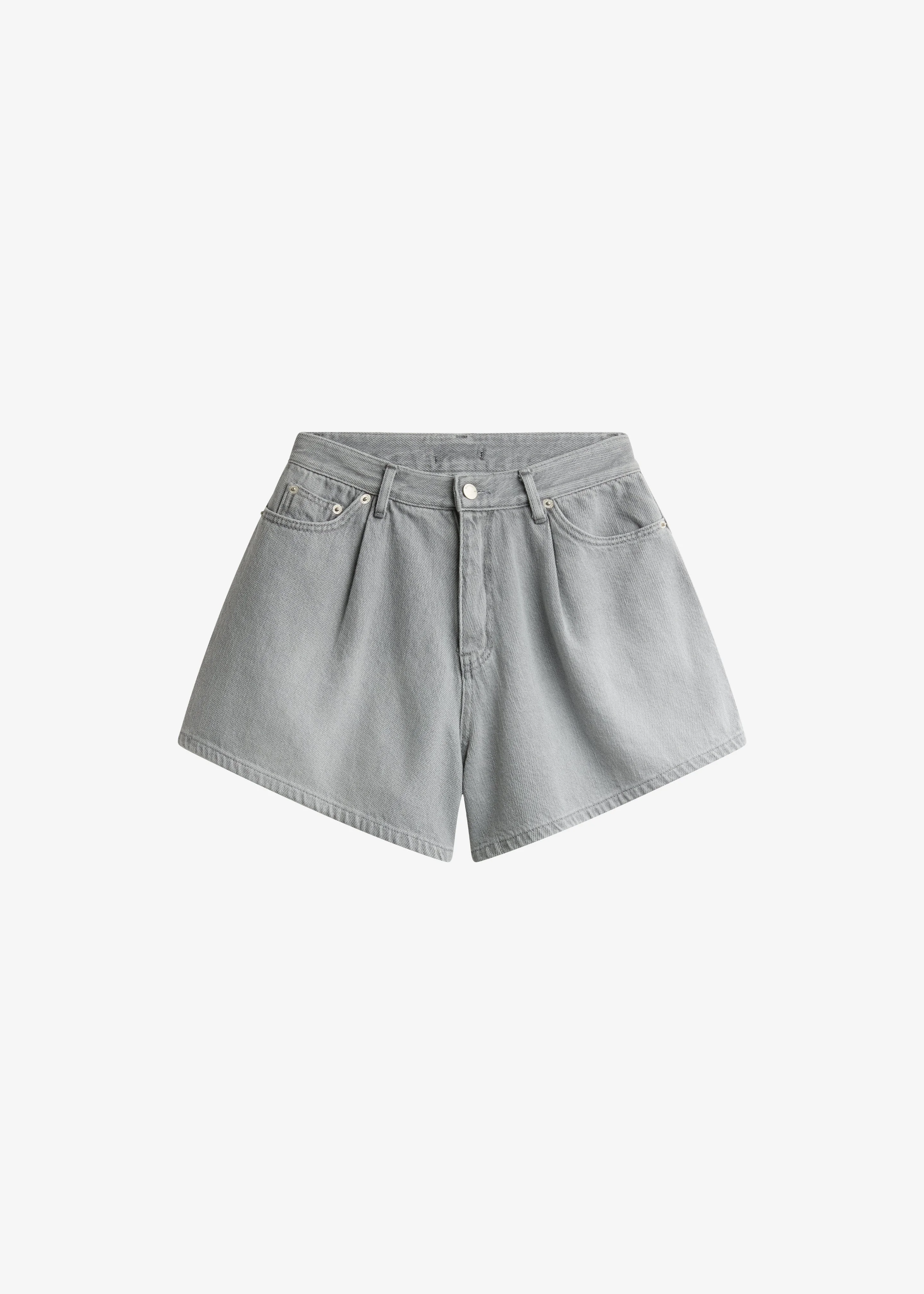 Mojave Pleated Denim Shorts - Grey Wash - 1