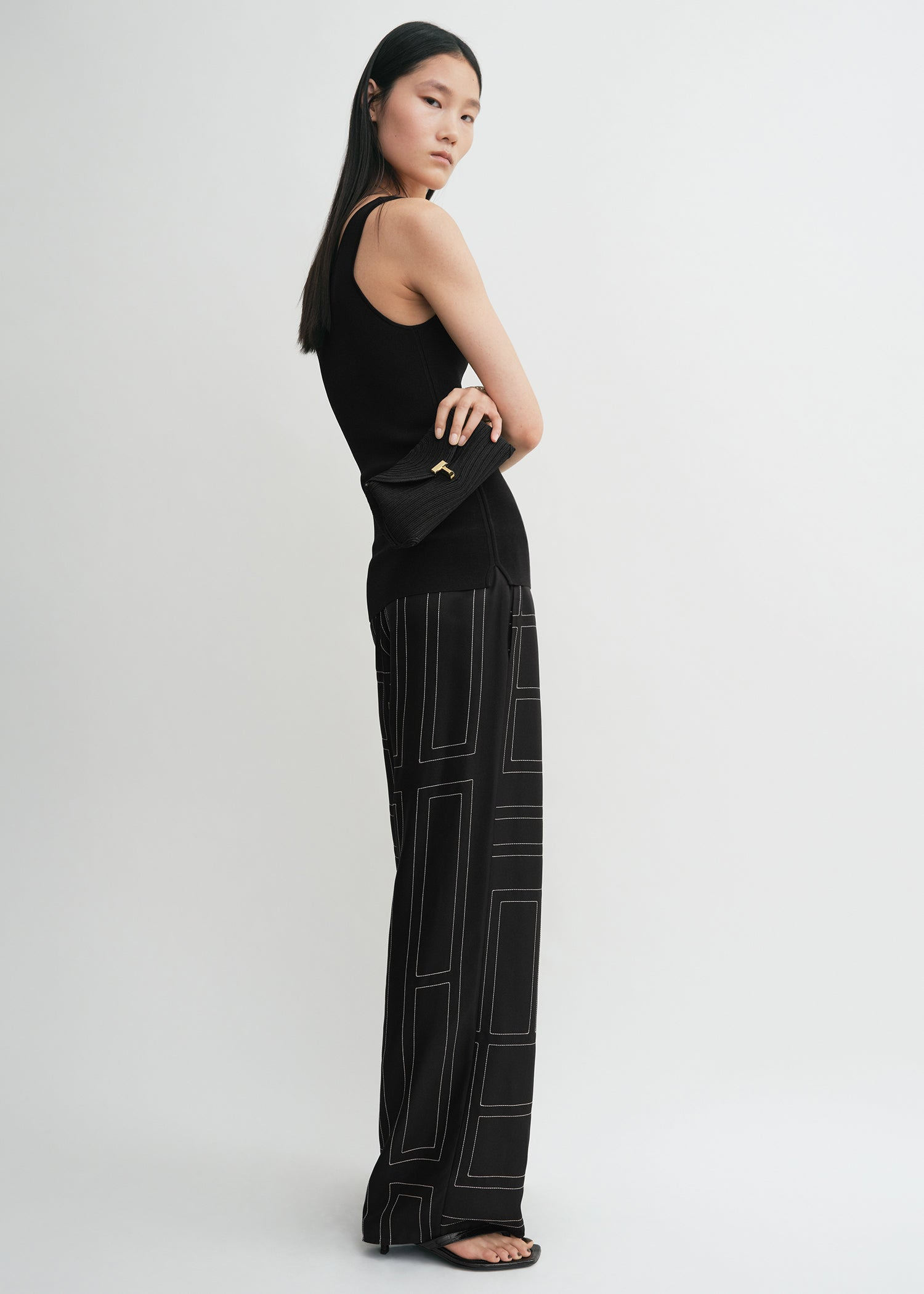Monogram silk pj bottoms black - 3