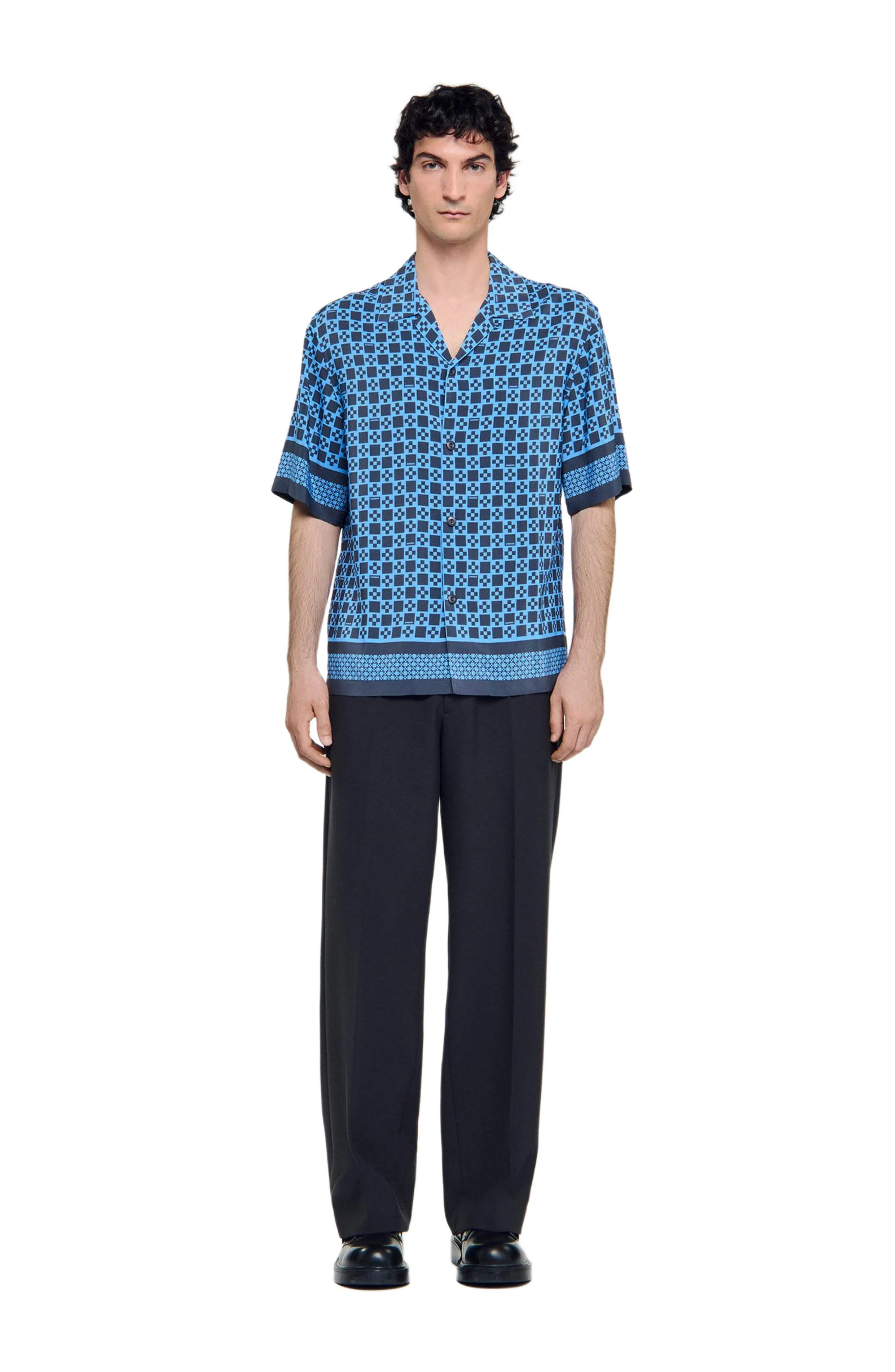 SANDRO Square Cross motif flowing blouse in Ocean Blue at Nordstrom - 1