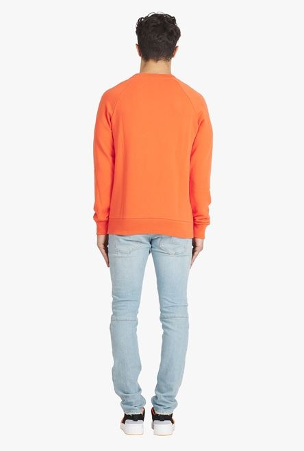 Orange cotton sweatshirt with black Balmain Paris logo print - 3