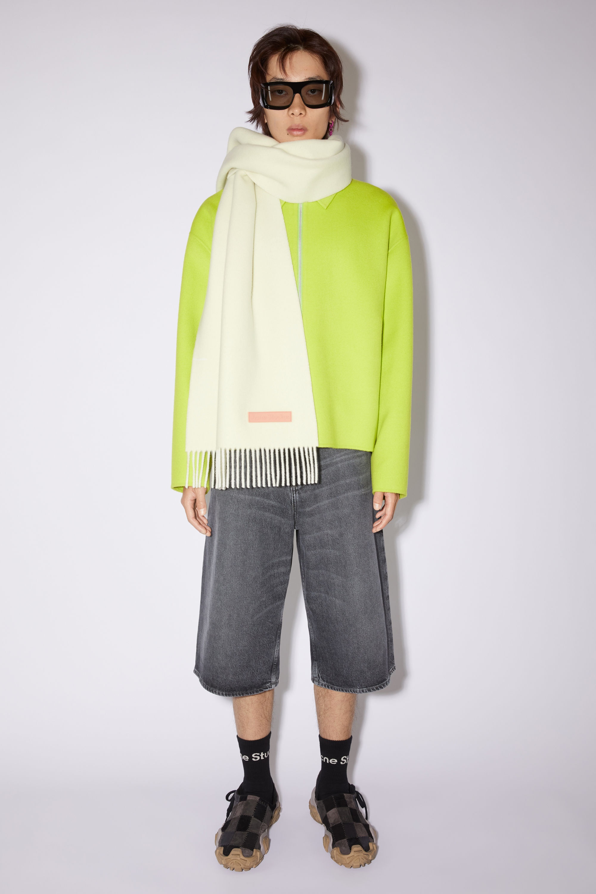 Rich wool fringe scarf - Narrow - Cold white - 3