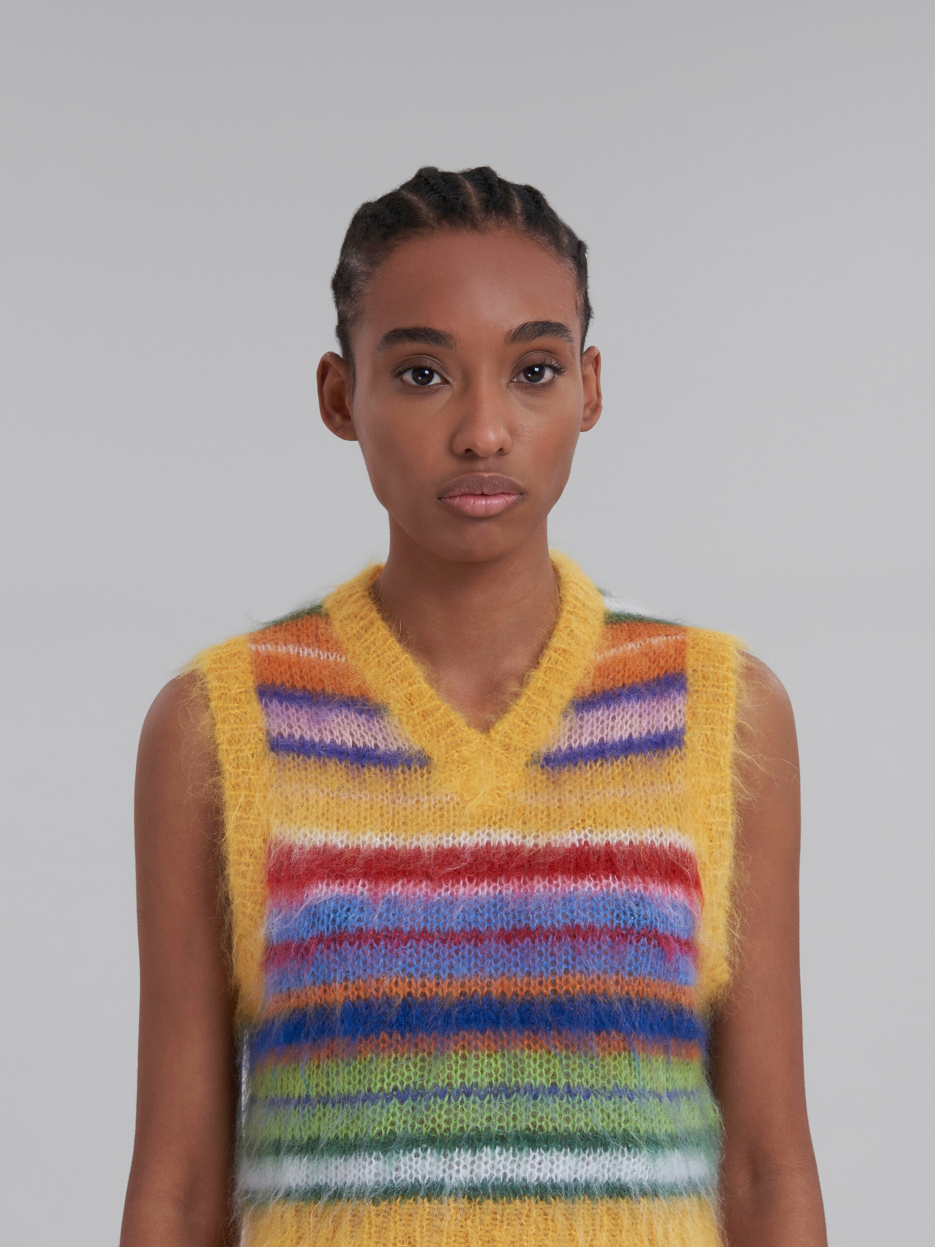 Marni MULTICOLOURED CROPPED MOHAIR AND WOOL STRIPED VEST | REVERSIBLE