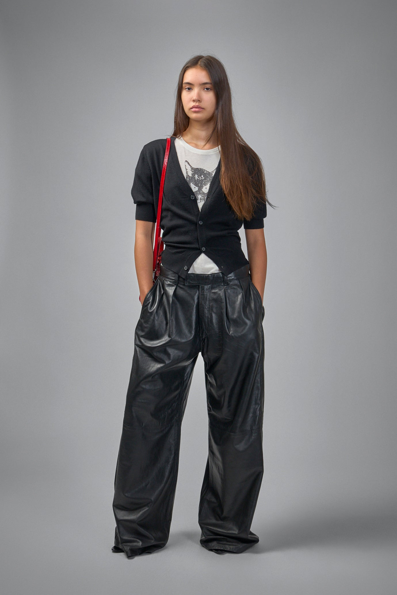 Pleated Wide Leg Leather Pant - 2