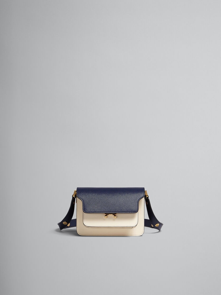 TRUNK MINI BAG IN BLUE WHITE AND BROWN SAFFIANO LEATHER - 1