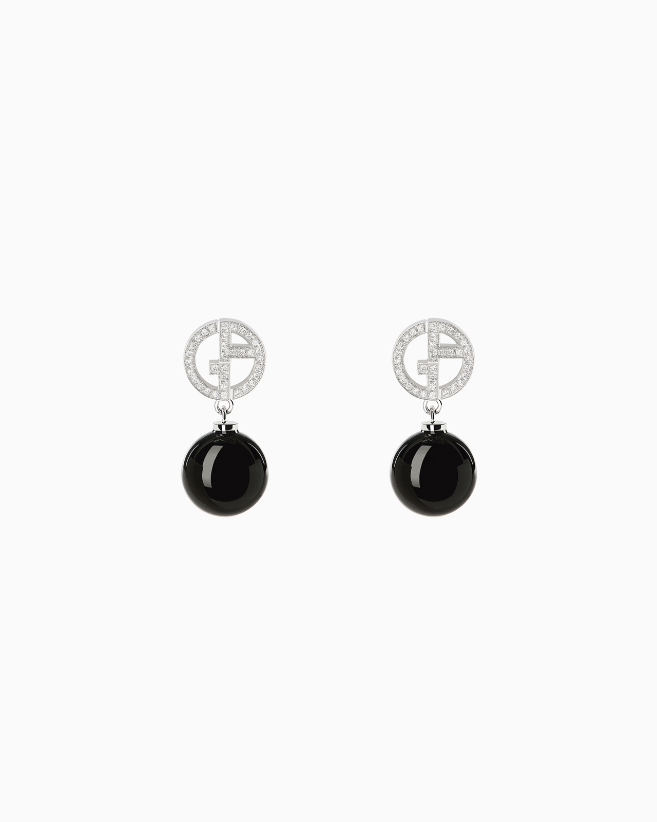 18K WHITE-GOLD, DIAMOND-AND-ONYX BORGONUOVO EARRINGS - 1