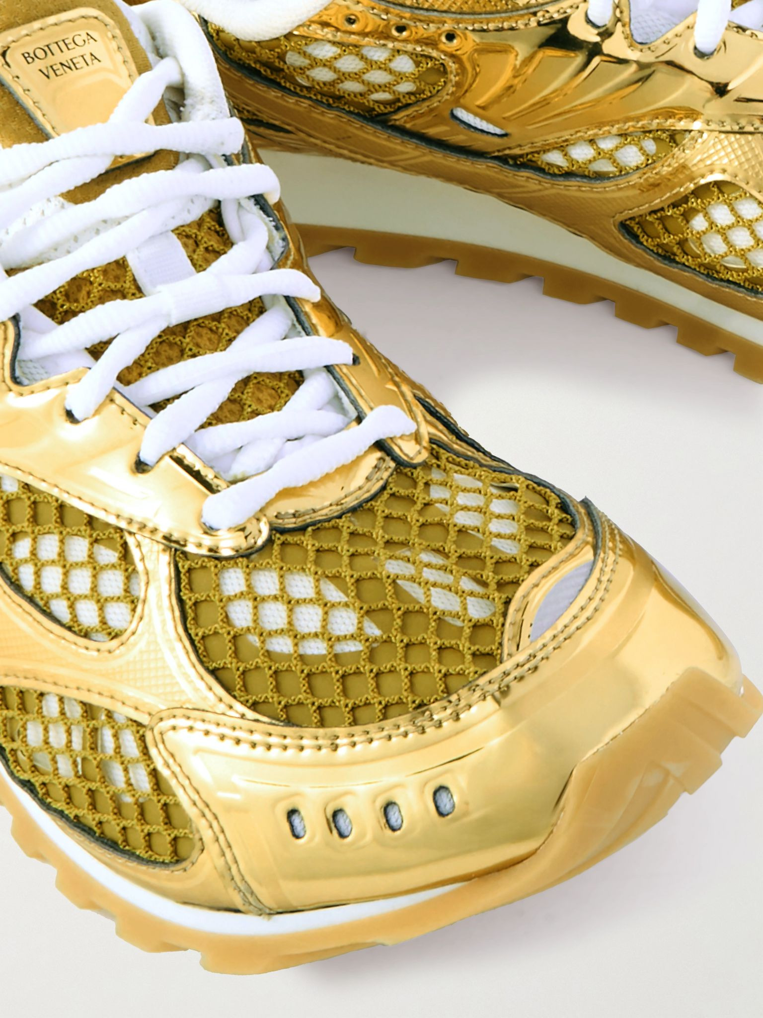 Orbit metallic rubber, mesh and fishnet sneakers Gold - 4
