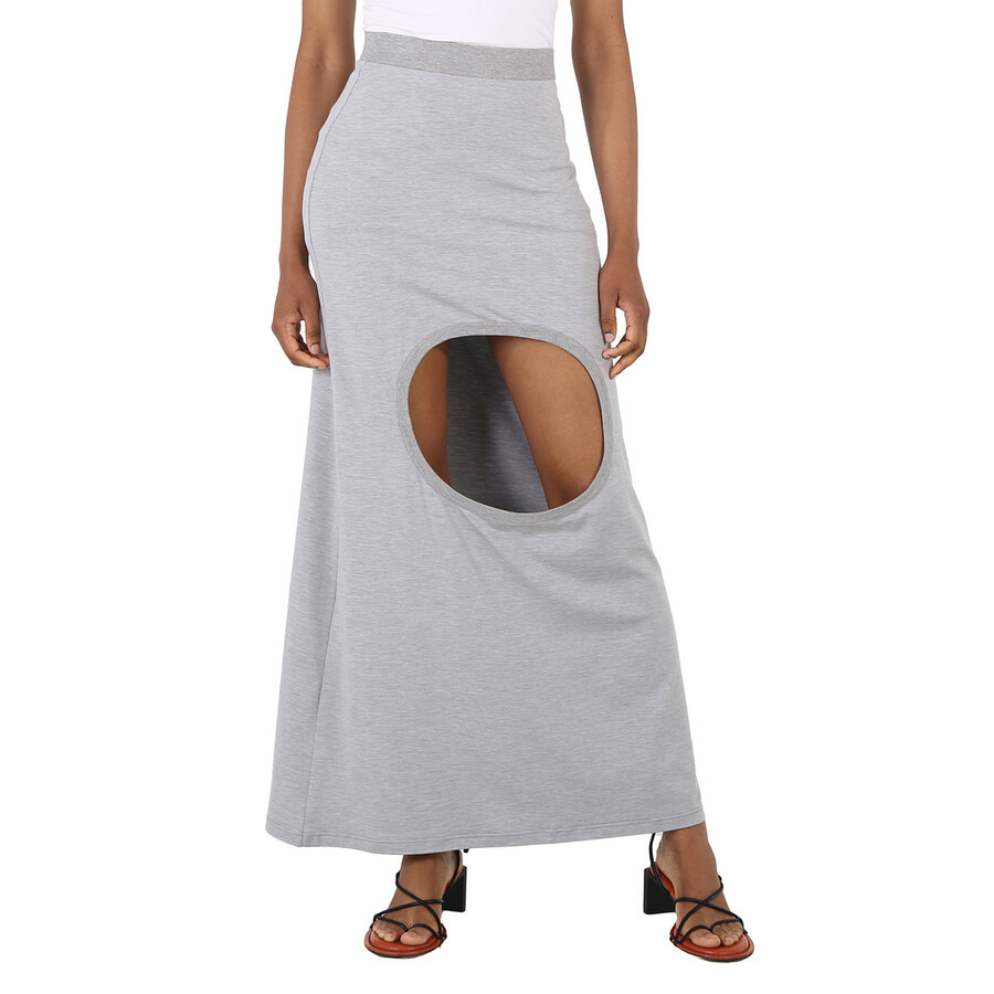 Burberry Ladies Grey Melange Stretch Silk Jersey Step-through Skirt - 3