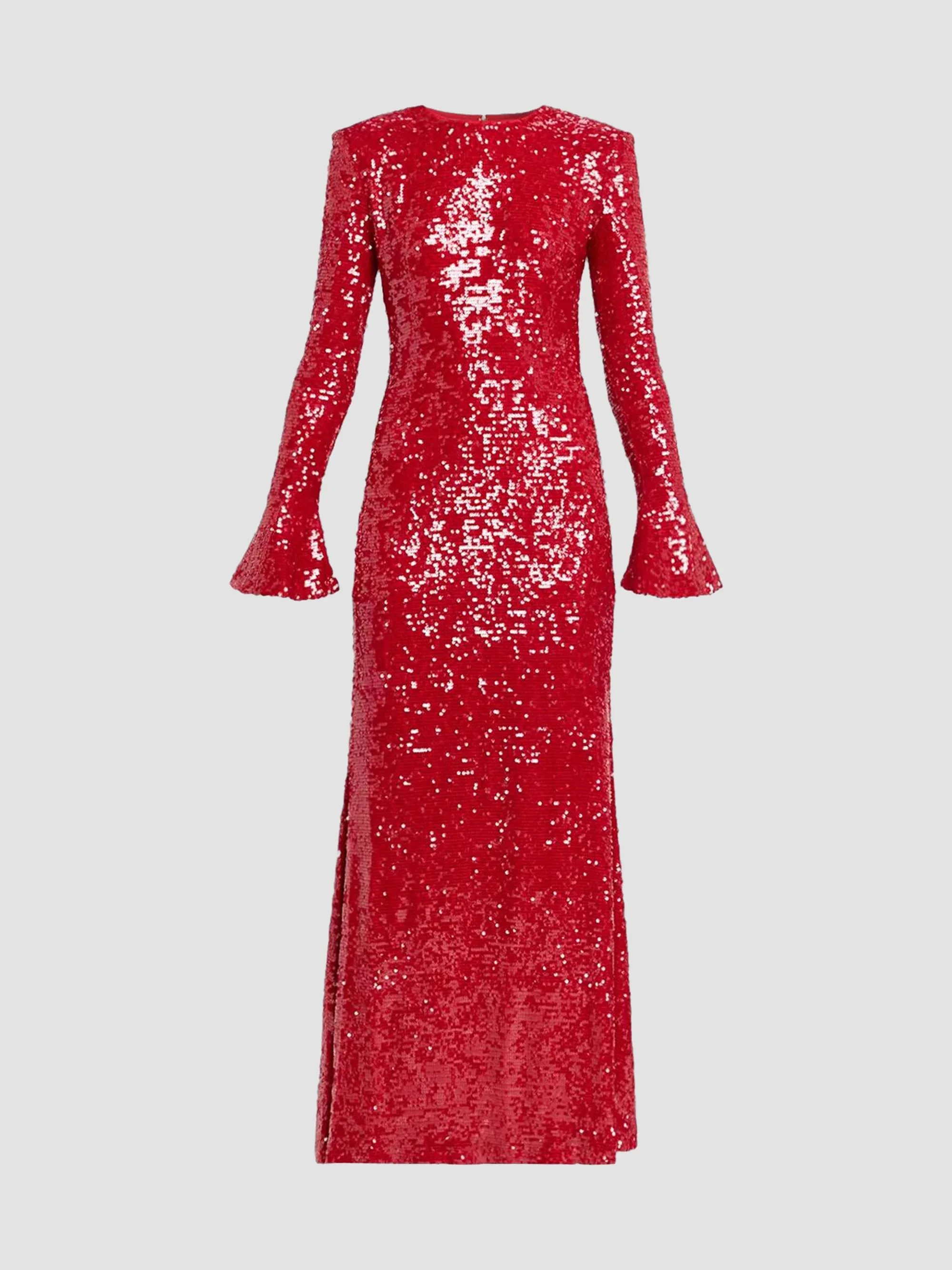 Women's Sequined Flare Sleeve A-Line Gown - Red - 1