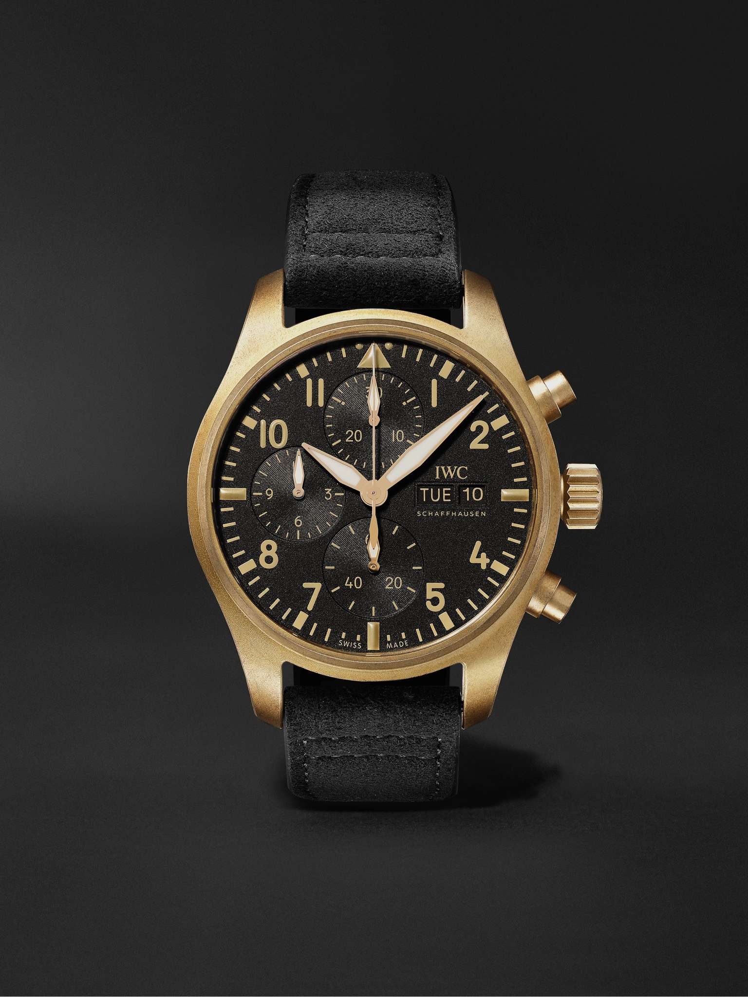 10 Years of MR PORTER Limited Edition Pilot Automatic Chronograph 41.1mm Bronze and Faux Suede Watch - 1