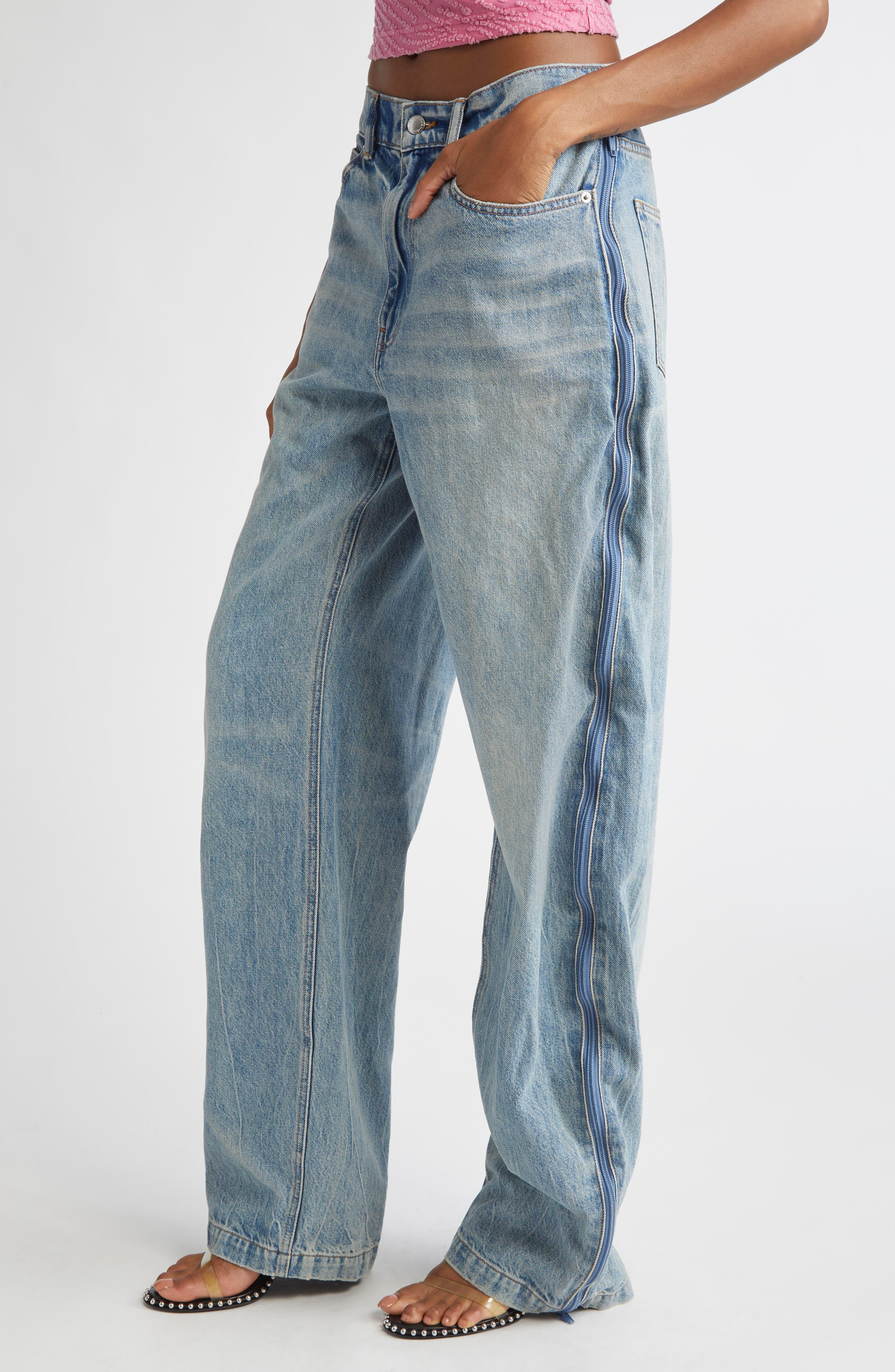 Alexander Wang Mesh Insert Curved Leg Jeans in Vintage Bleach Blue at Nordstrom - 3