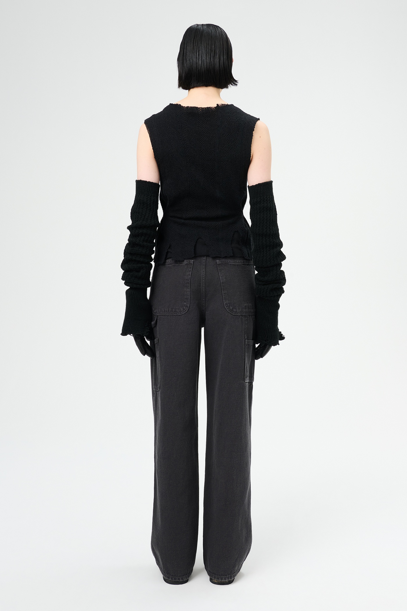 Ragged Vest Black Crochet Stripe - 7