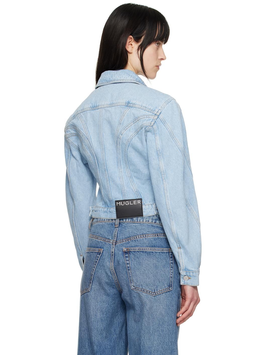 Blue Paneled Denim Jacket - 3