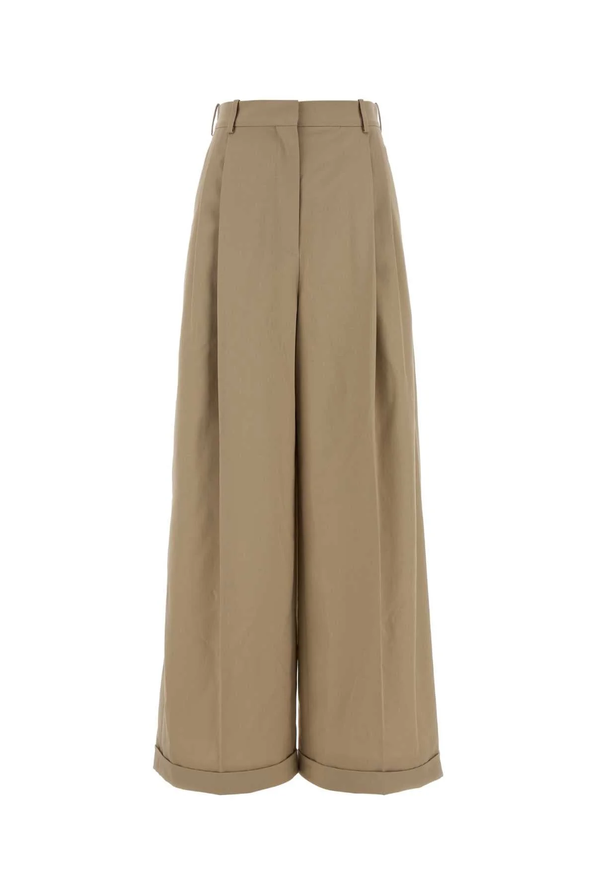 Loewe Women Beige Cotton Wide-Leg Pant - 1