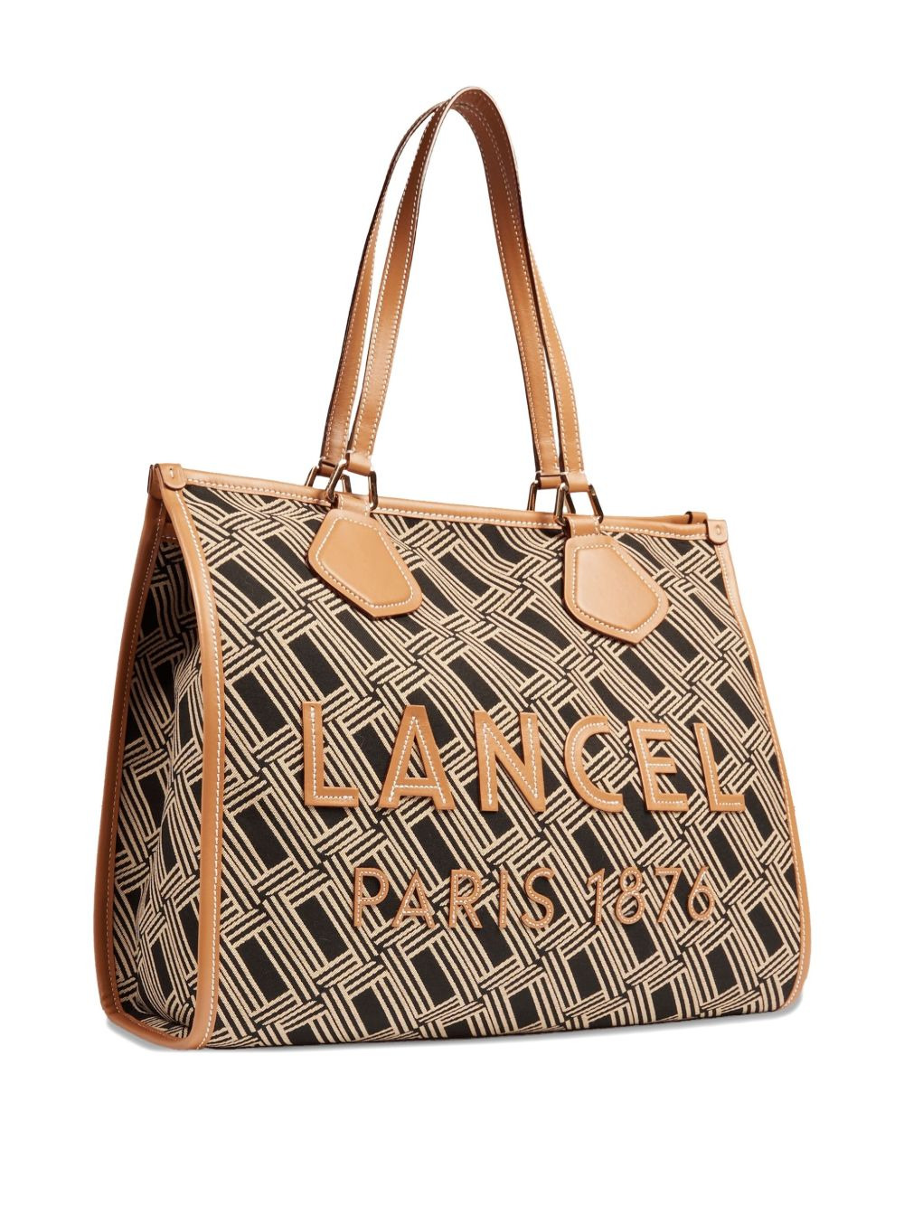 large monogram leather-trimmed tote bag - 5