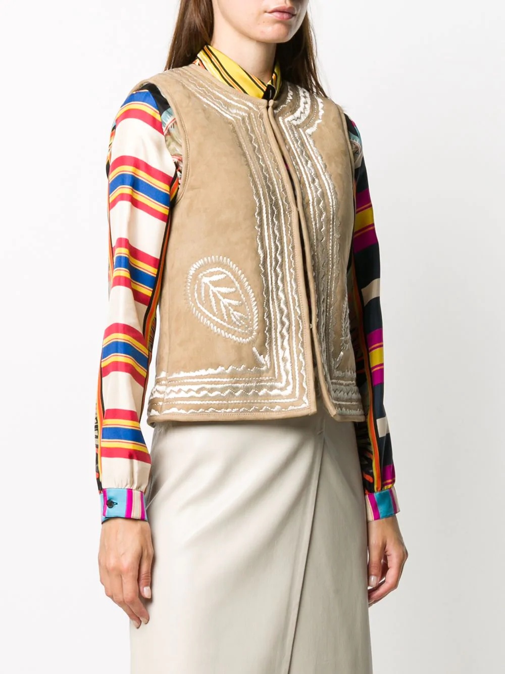 embroidered shearling vest - 3