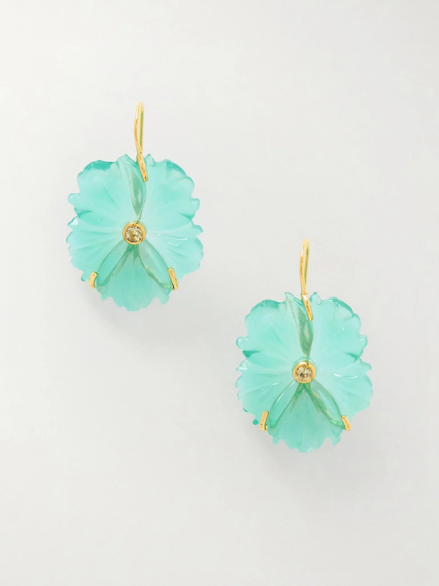 New Bloom enamel gold-plated, glass and lemon quartz earrings Turquoise - 1
