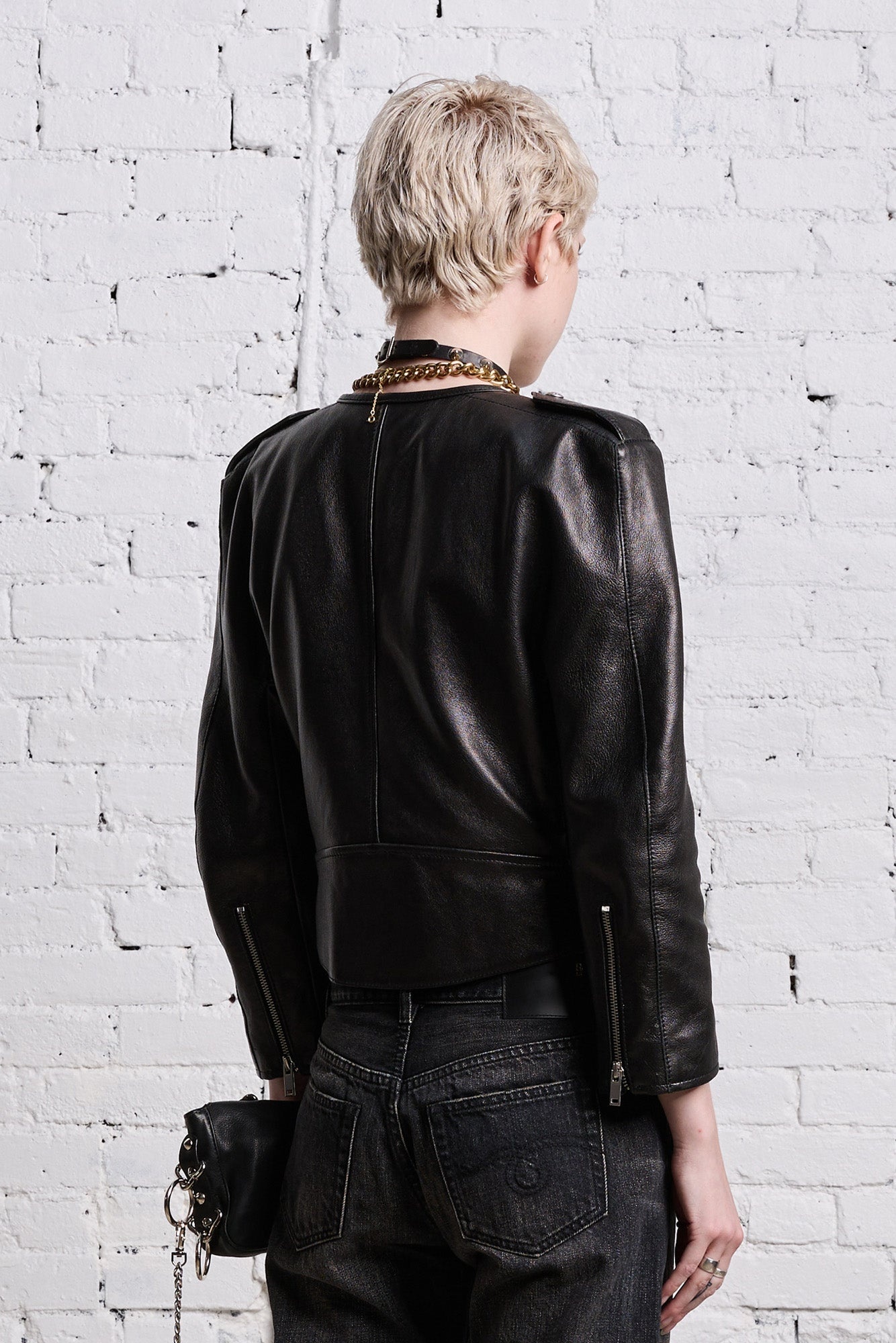 BELTED MOTORCYCLE JACKET - BLACK - 6