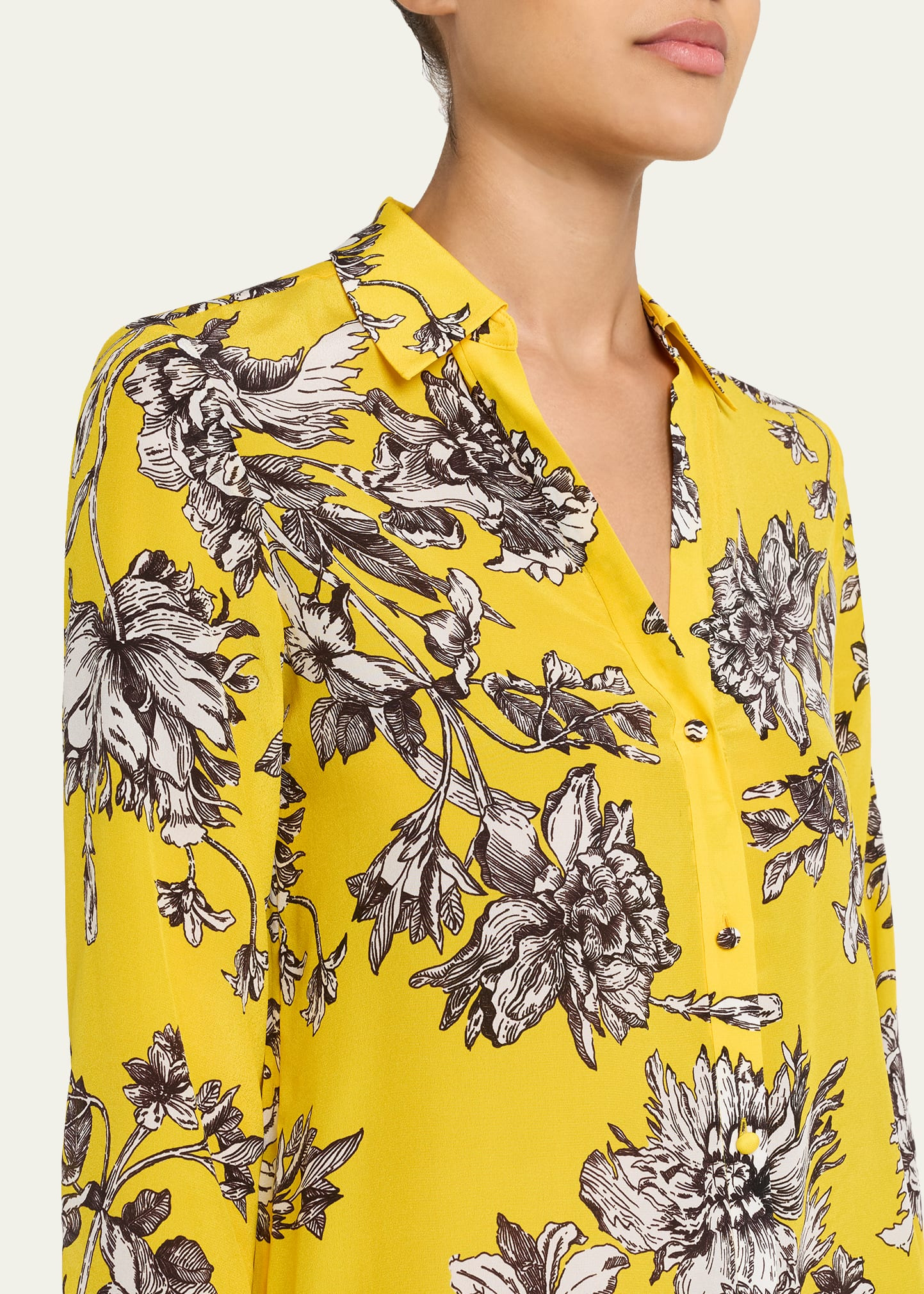 Eloise Blooming Wild Golden Button-Front Silk Blouse - 5