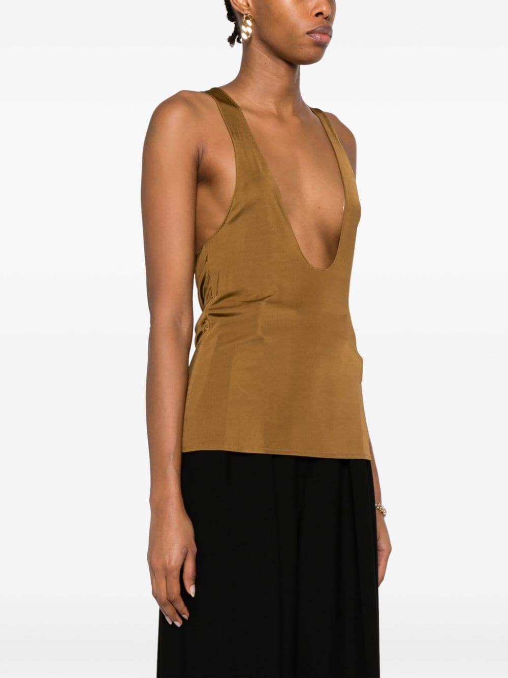 plunging V-neck draped tank top - 3