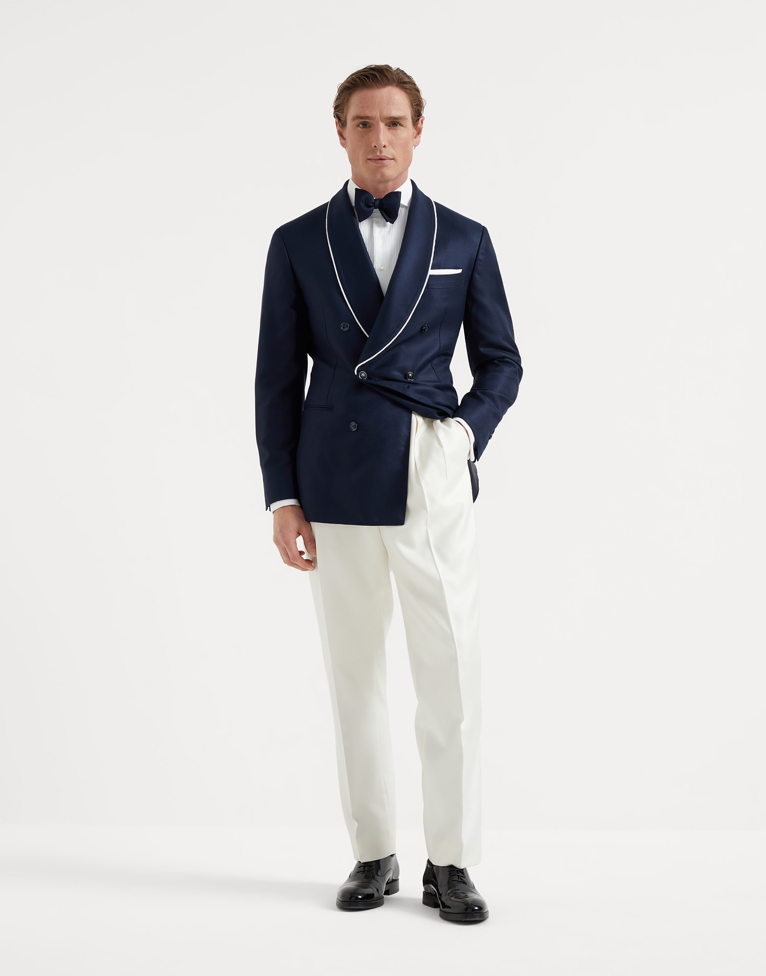 Sea Island cotton twill slim fit tuxedo shirt with pleated bib, spread collar and French cuffs - 5