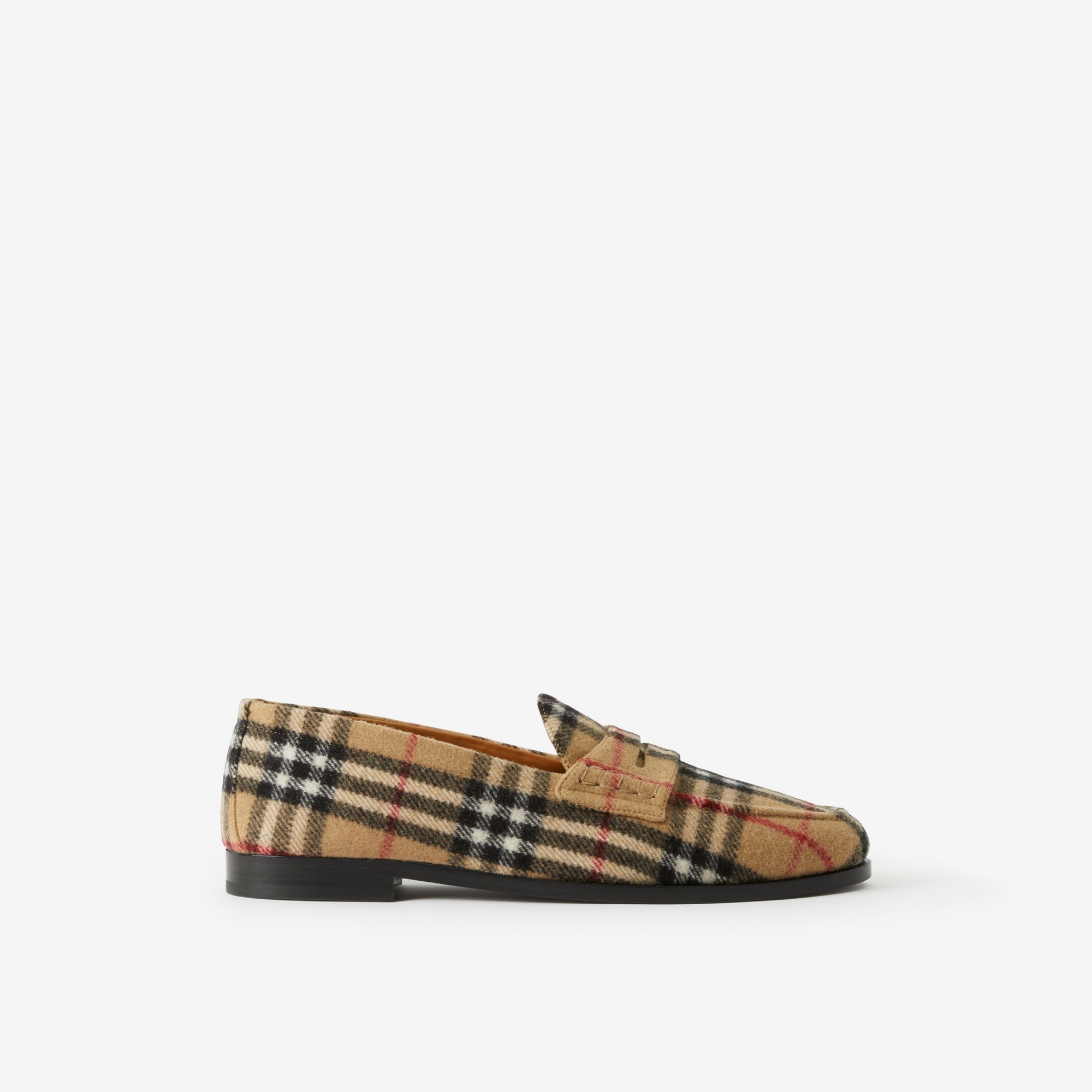 Check Wool Felt Loafers - 1