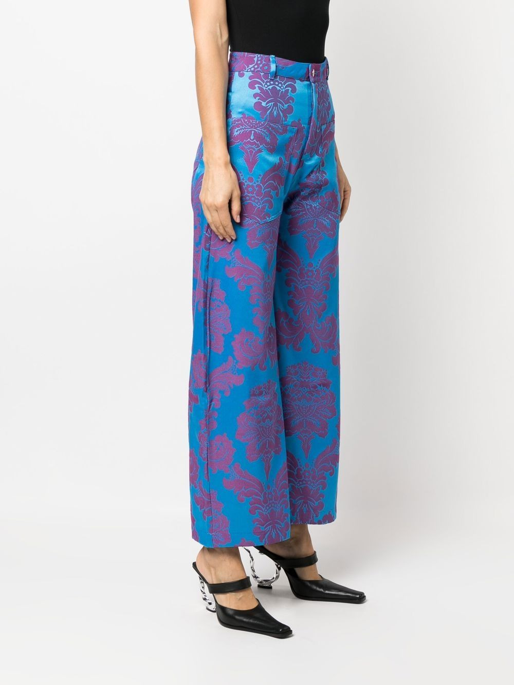 floral print wide-leg cropped trousers - 3