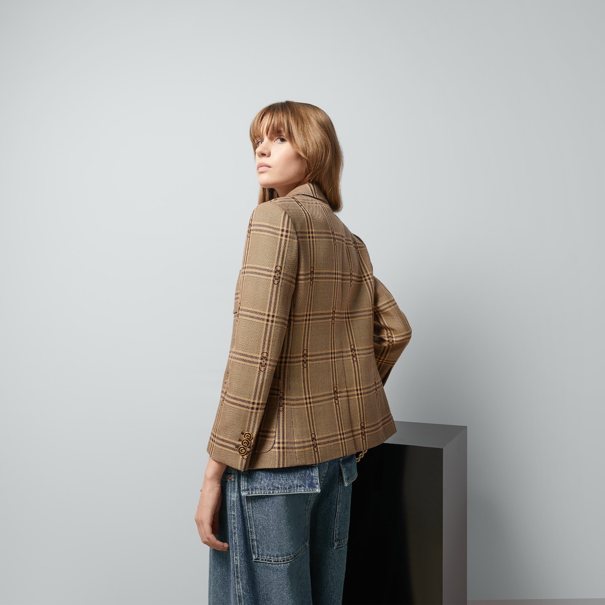 Horsebit check wool jacket - 6