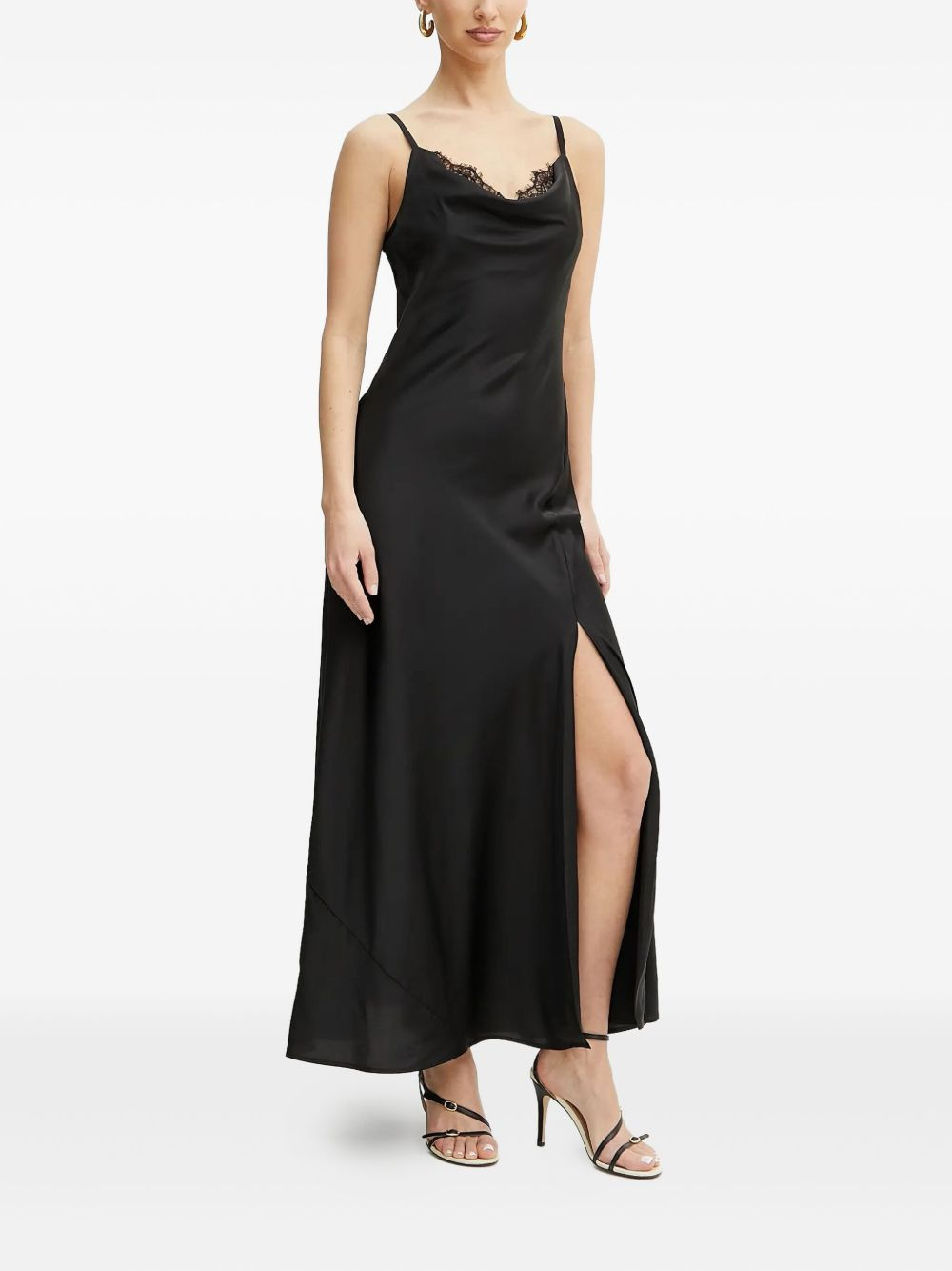 lace-trimmed cowl-neck maxi dress - 2