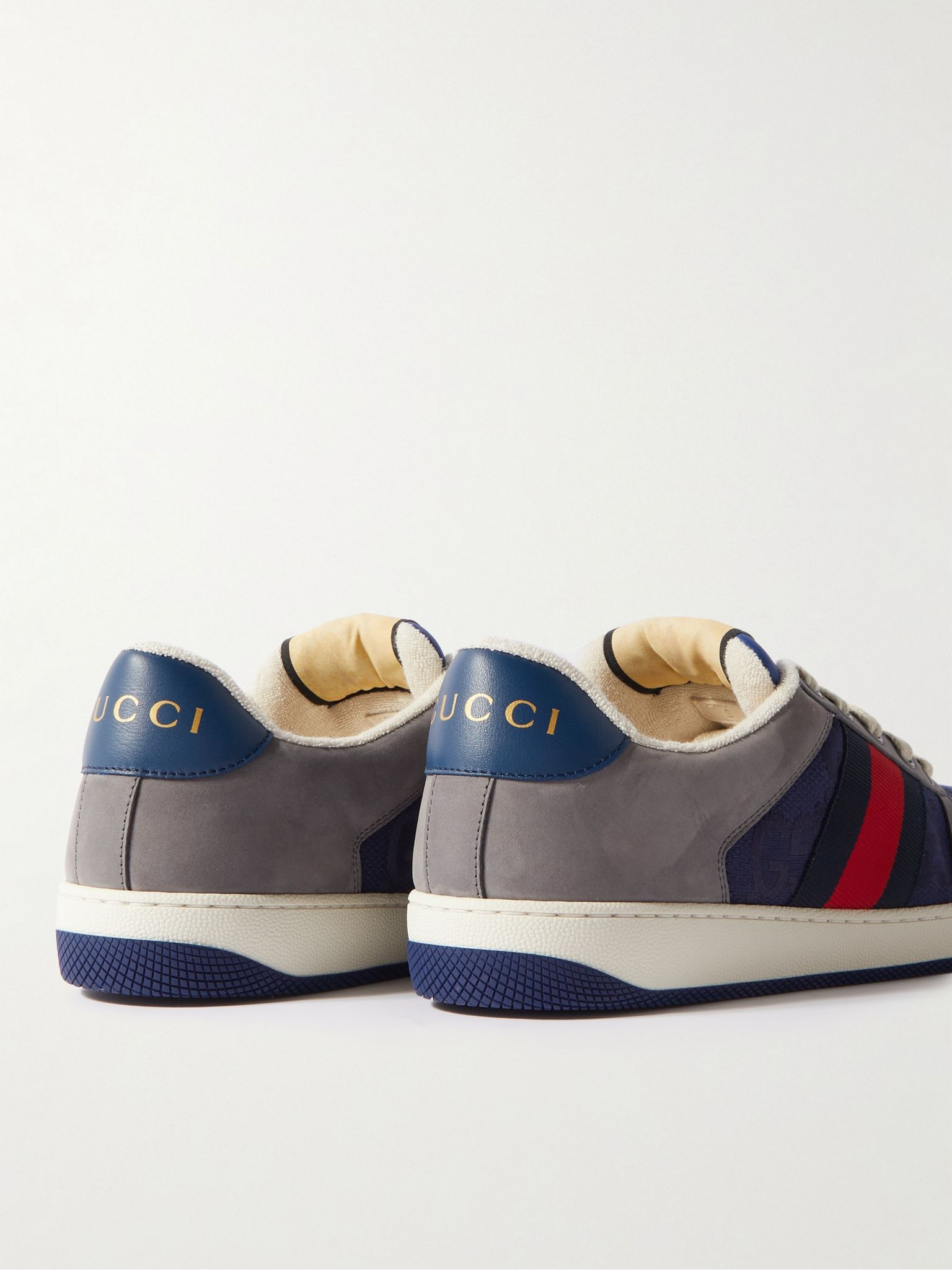 Screener Monogrammed Canvas and Webbing-Trimmed Suede and Leather Sneakers Blue - 5
