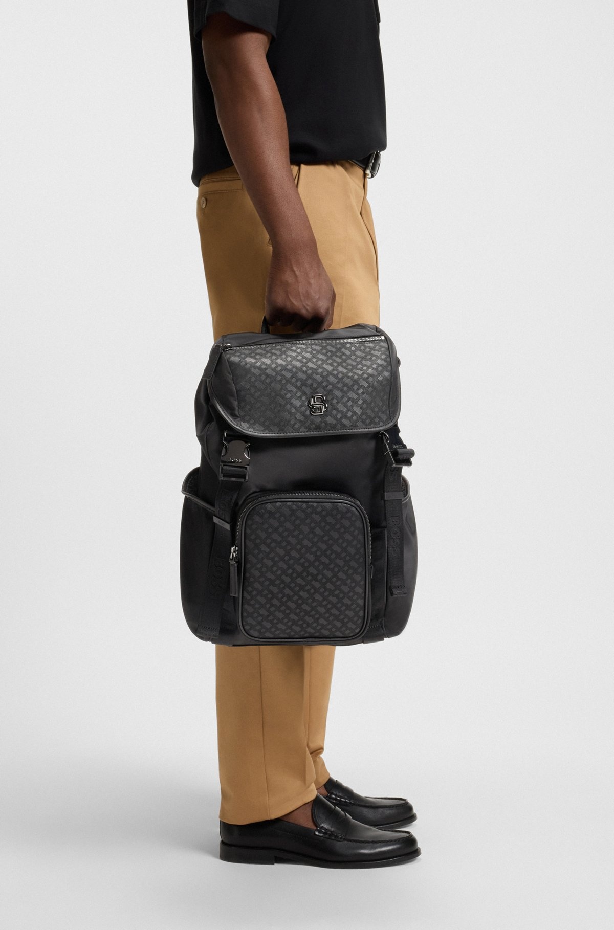 TWILL BACKPACK WITH DOUBLE B MONOGRAM - 3