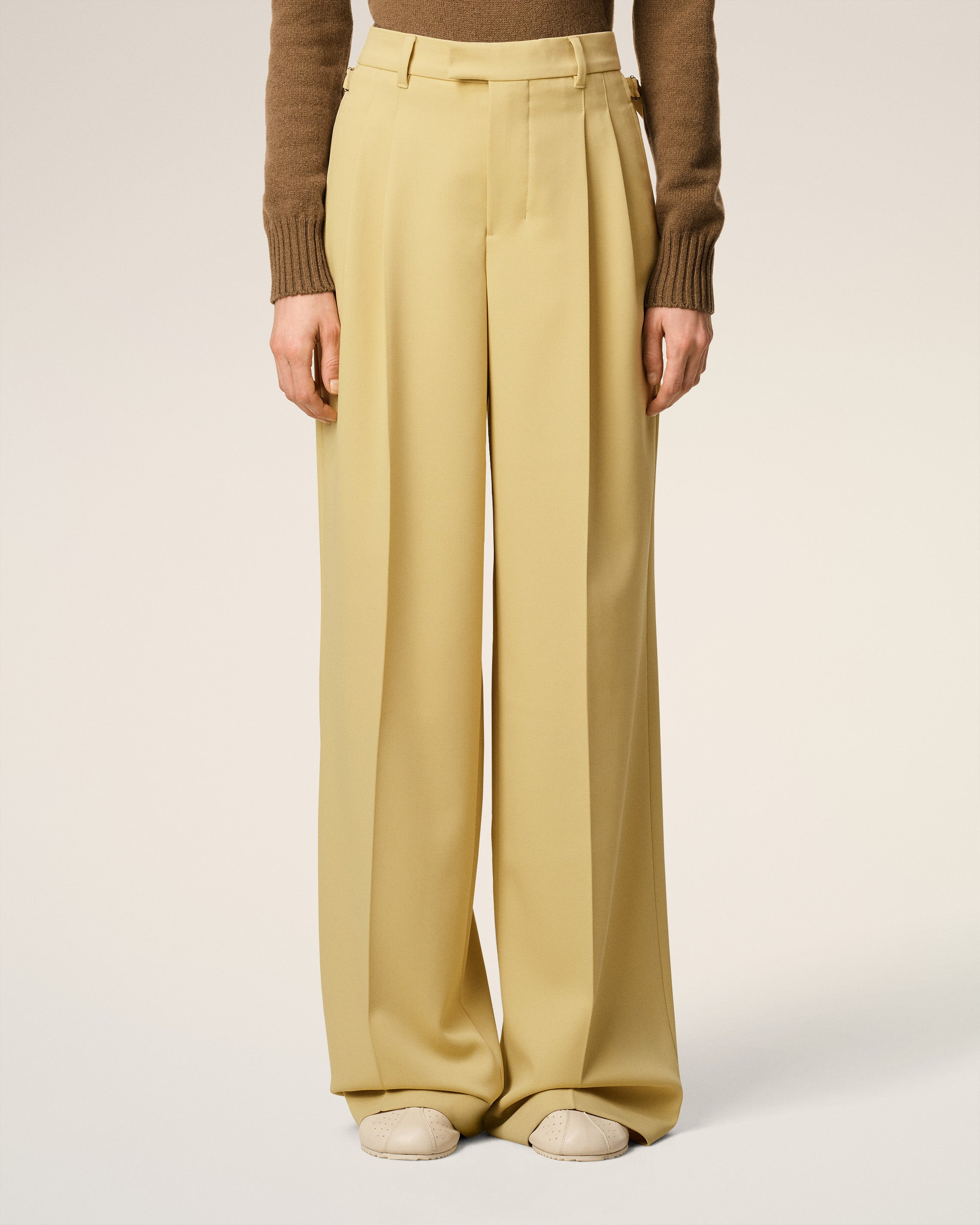 GREEN WOOL TABS WIDE TROUSERS - 3