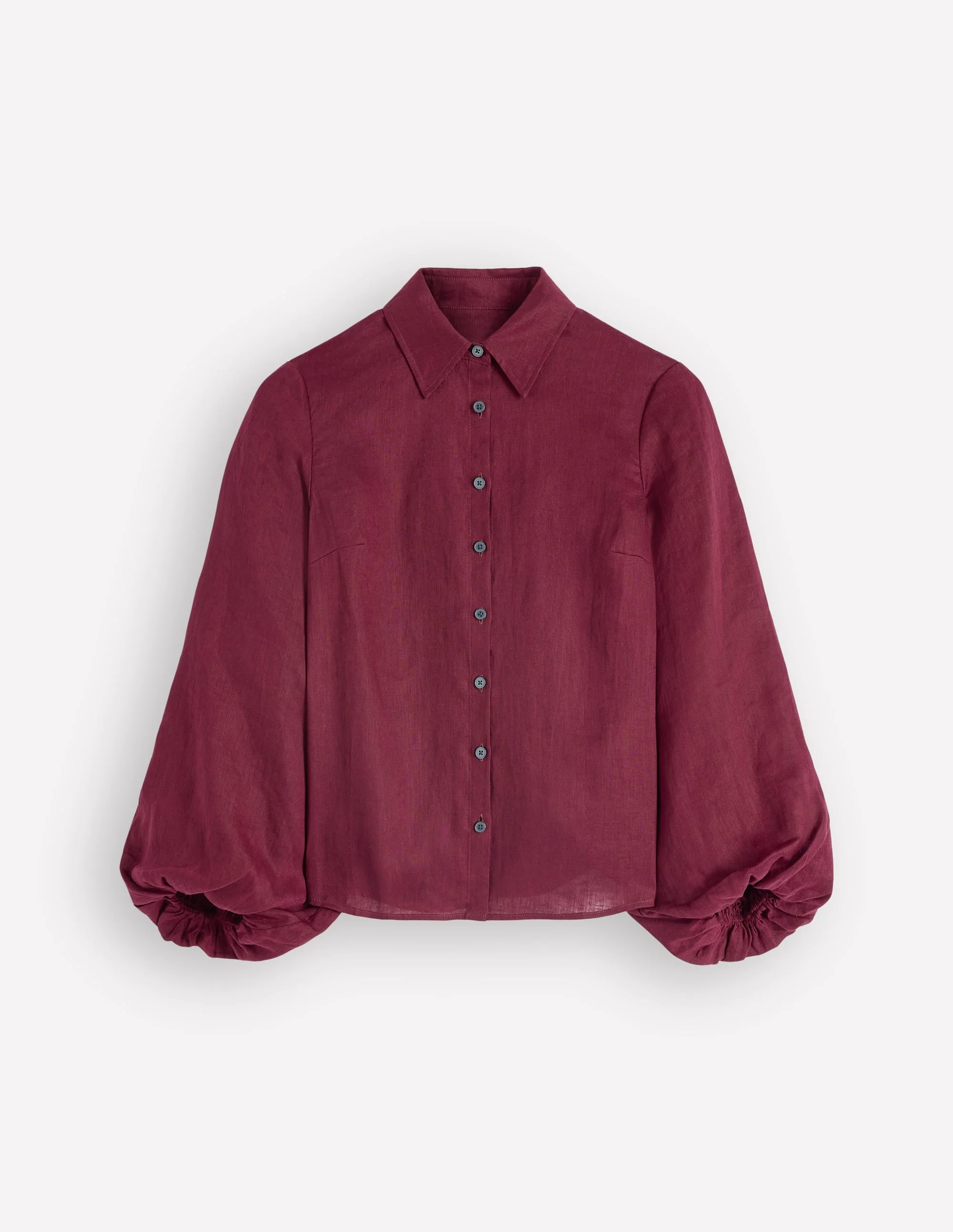 Puff Sleeve Linen Shirt-Deep Wisteria - 1