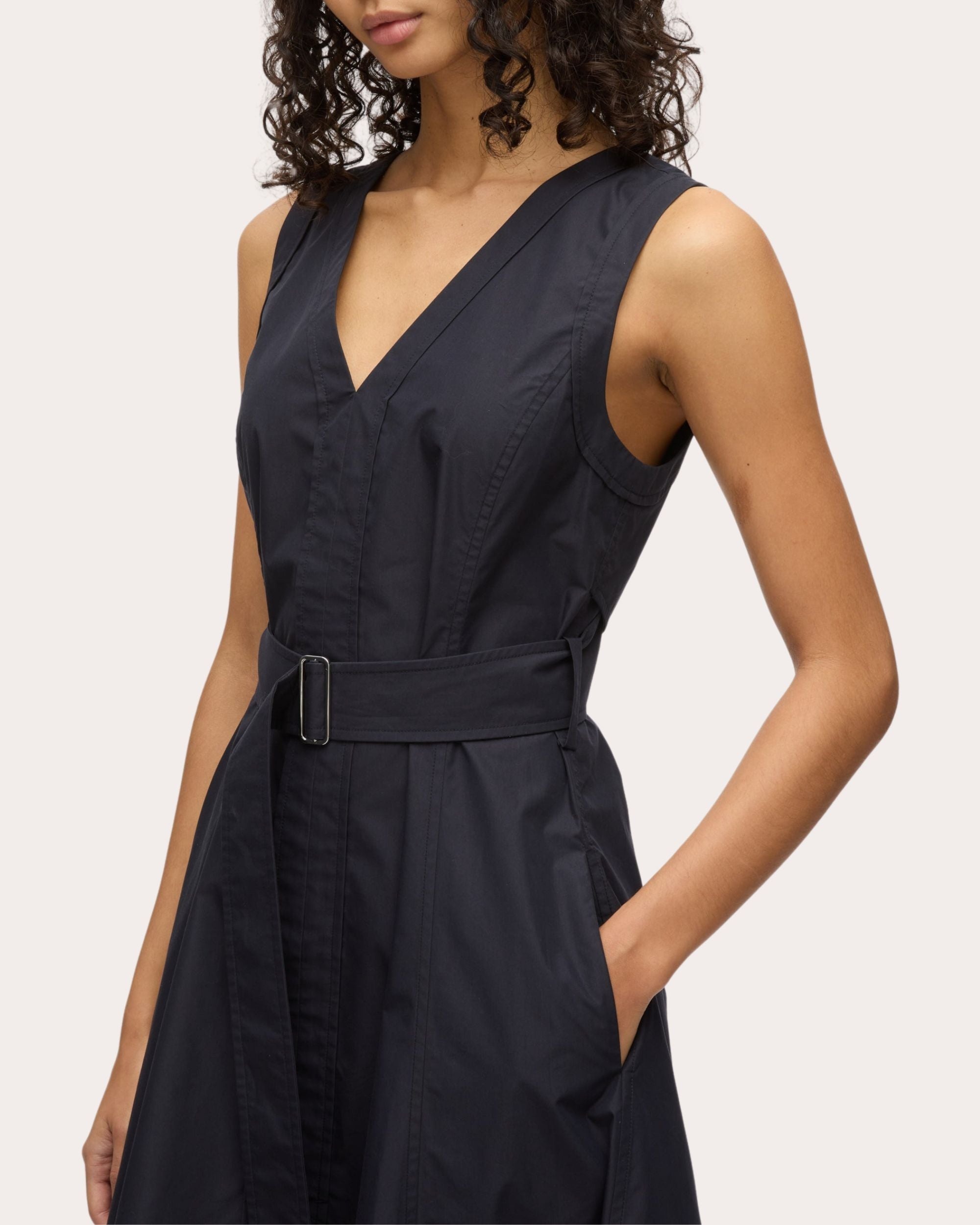 Poplin Cross-Back Sleeveless Midi Dress - 4