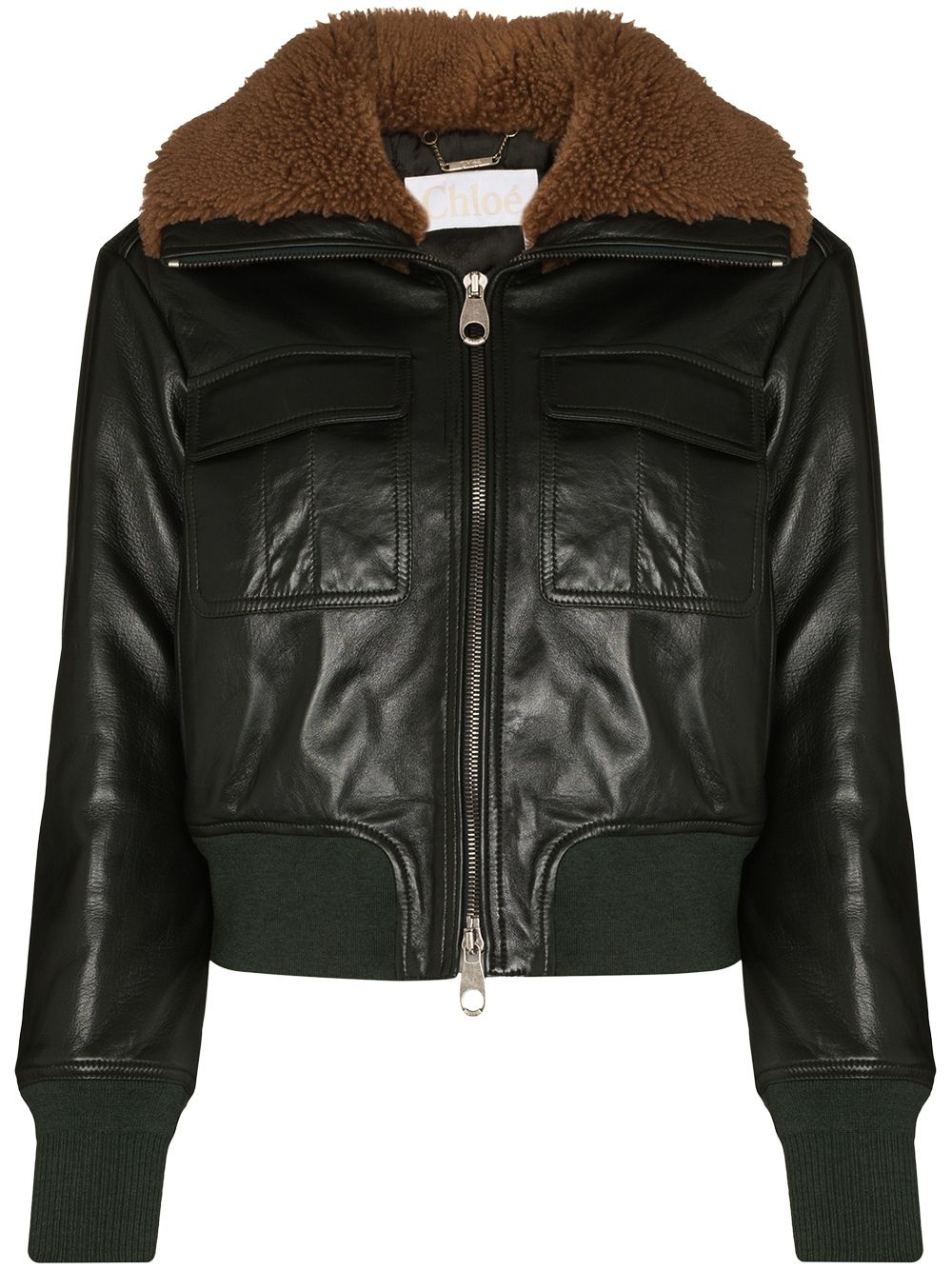 shearling collar zip-up jacket - 1