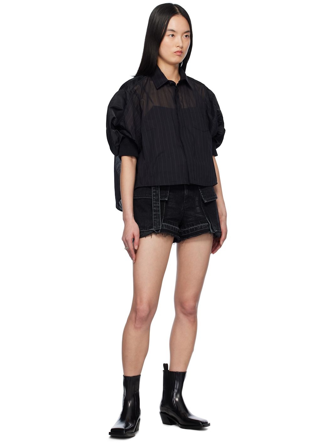 Black High Twist Voile & Nylon Twill Shirt - 4