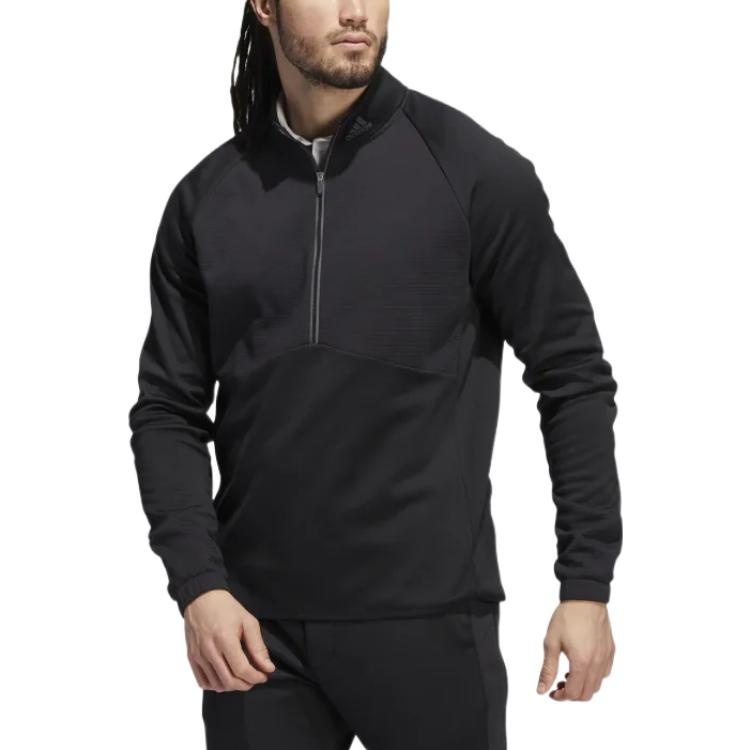 adidas Solid Color Half Zipper Sports Long Sleeves Hoodie Men's Black HN4550 - 2