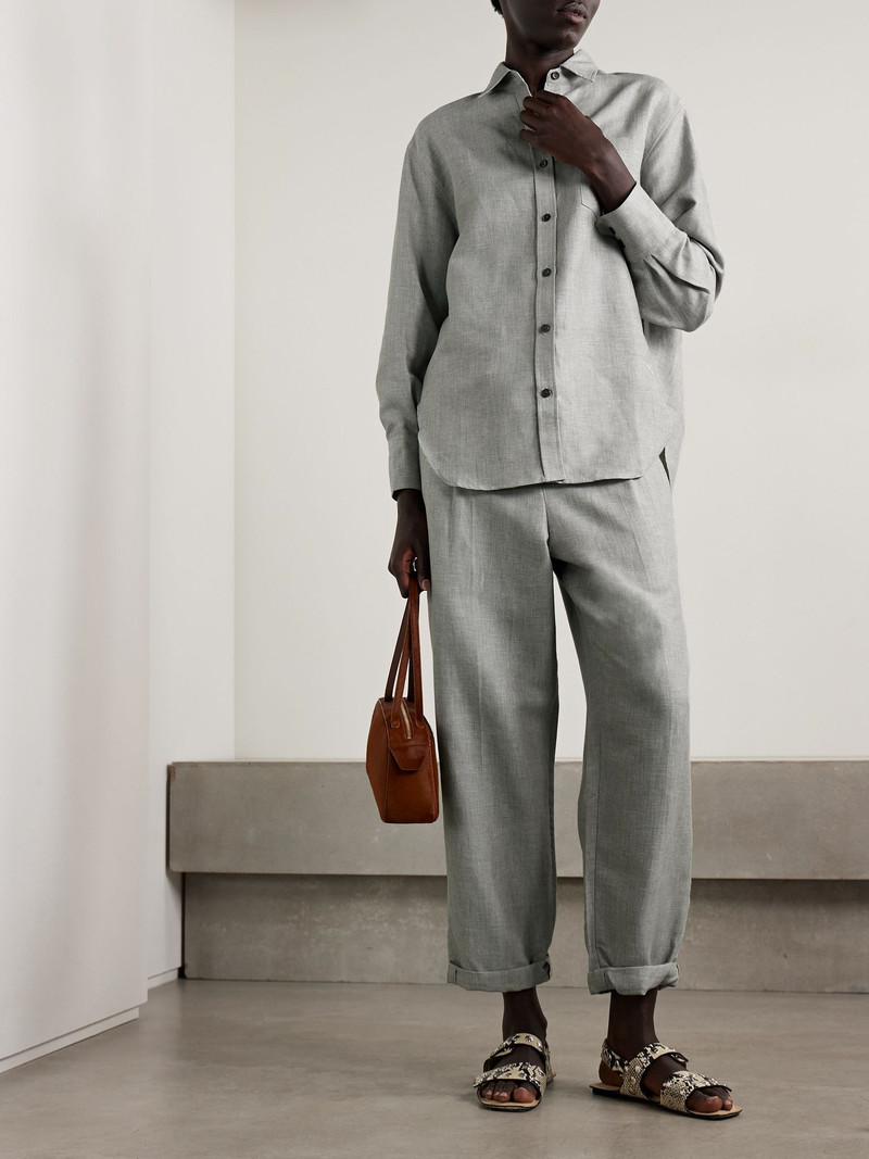 MARIA McMANUS Linen, cotton and wool-blend twill shirt Light gray outlook