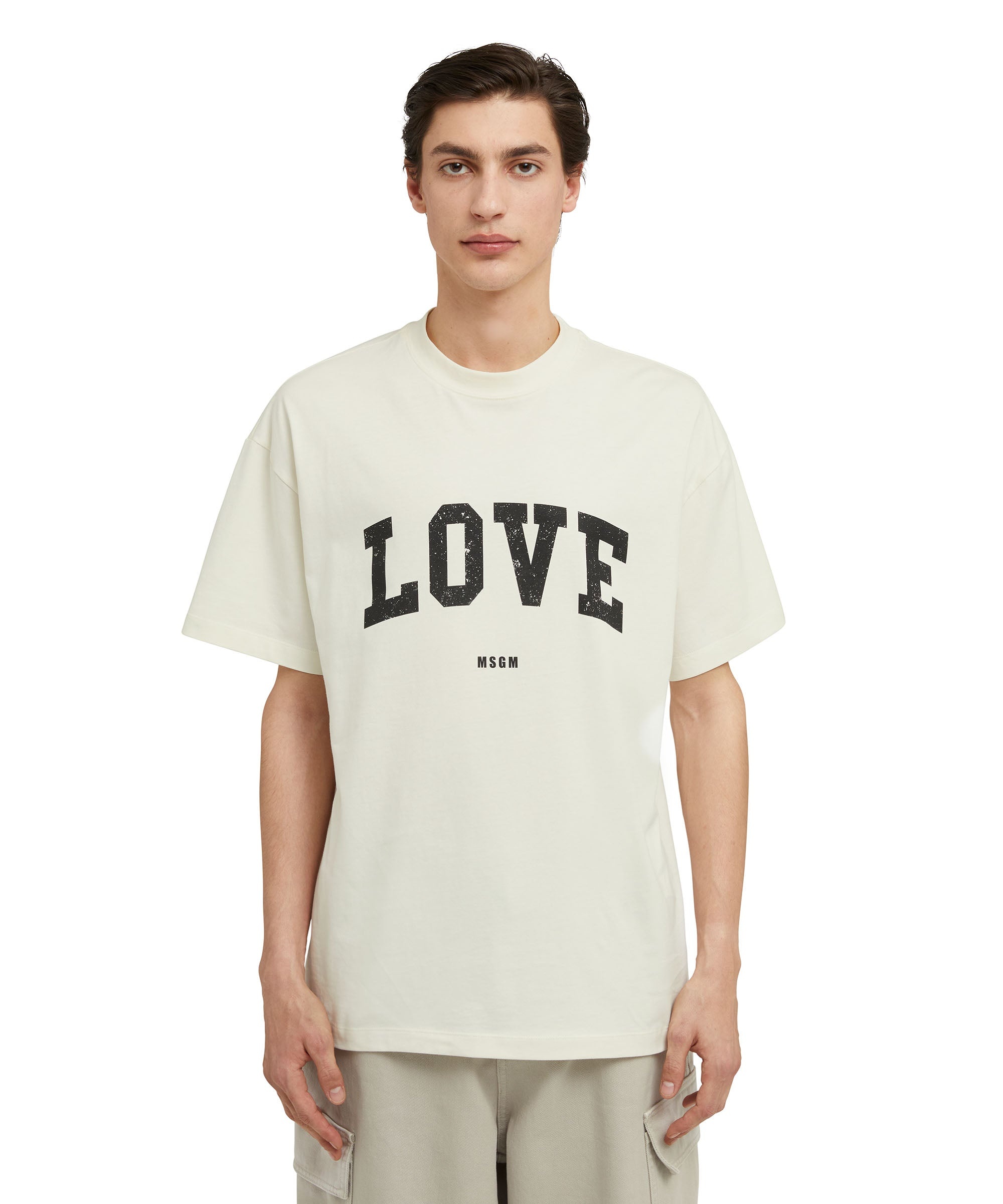 Cotton crewneck t-shirt with "Msgm Love College Print" - 2