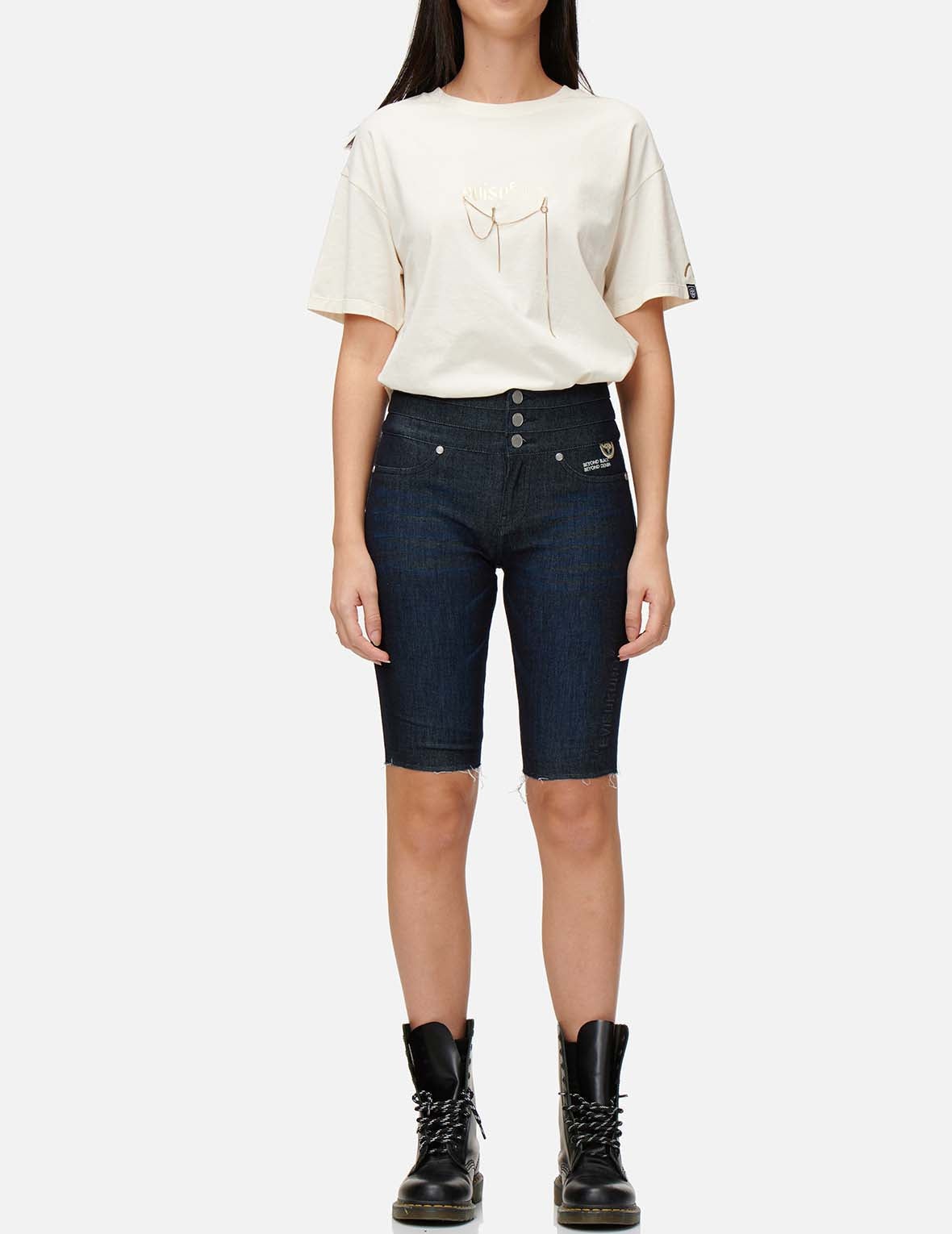 Kamon Embroidered Bermuda Denim Shorts - 5