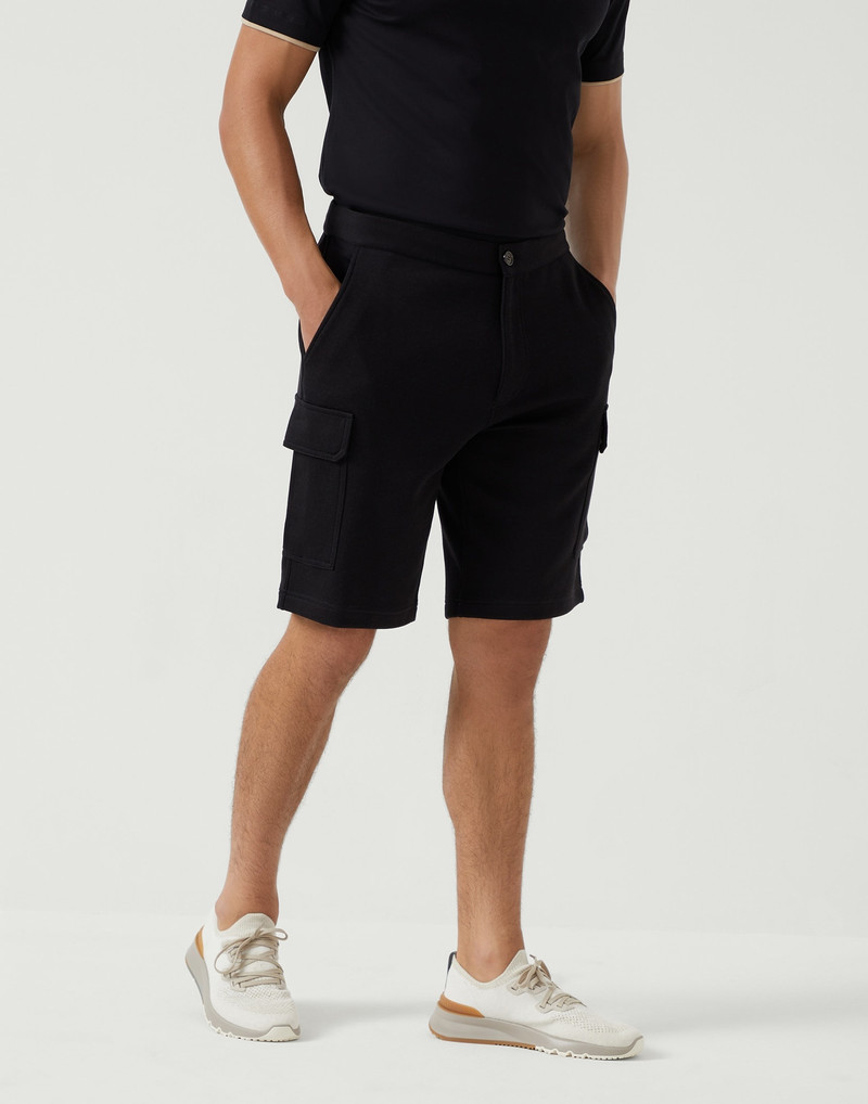 Cotton, cashmere and silk French terry double cloth Bermuda shorts with cargo pockets - 1