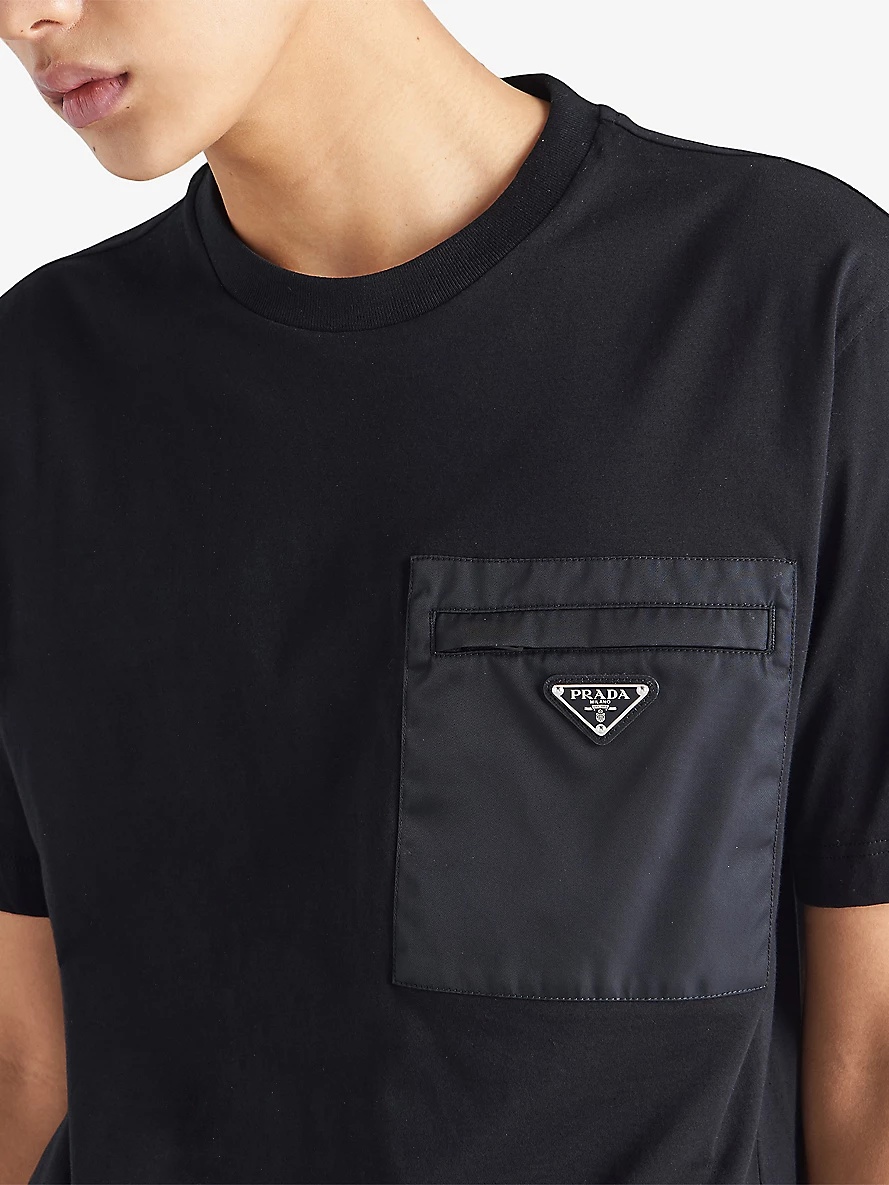 Re-Nylon brand-plaque cotton and recycled-nylon T-shirt - 5