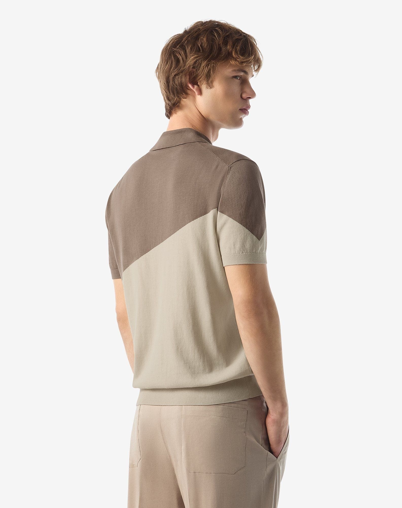 Walnut/nude button-up Ice cotton polo shirt - 3